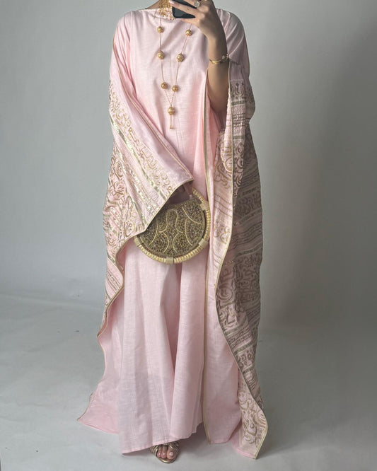 A365 - Baby Pink Embroidered Jalabiya (READY TO SHIP)