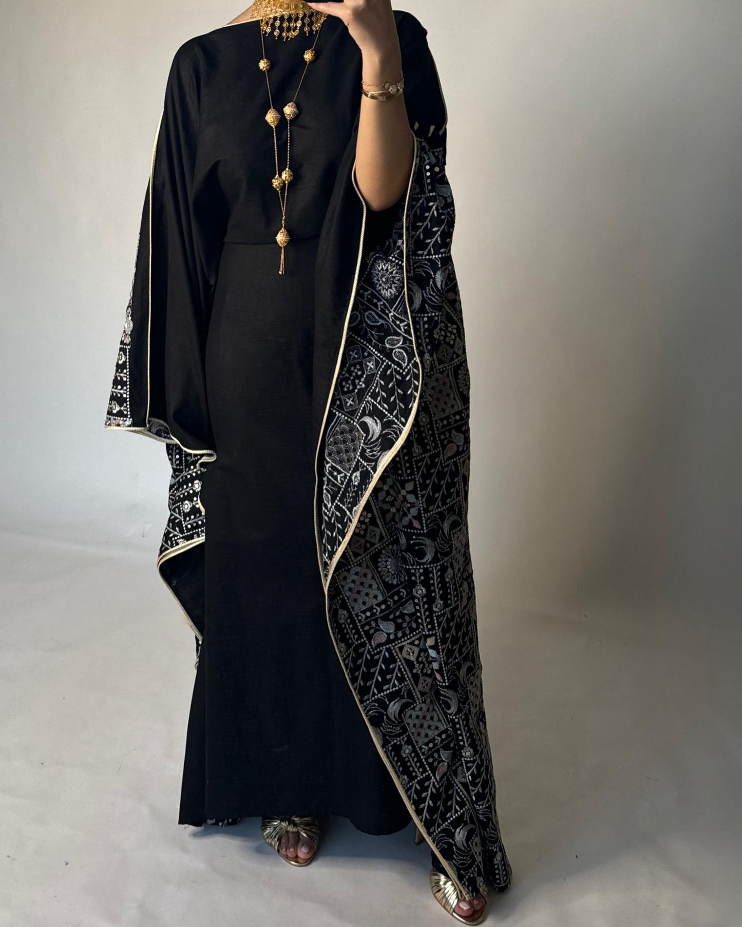 A362 - Black Embroidered Jalabiya (READY TO SHIP)