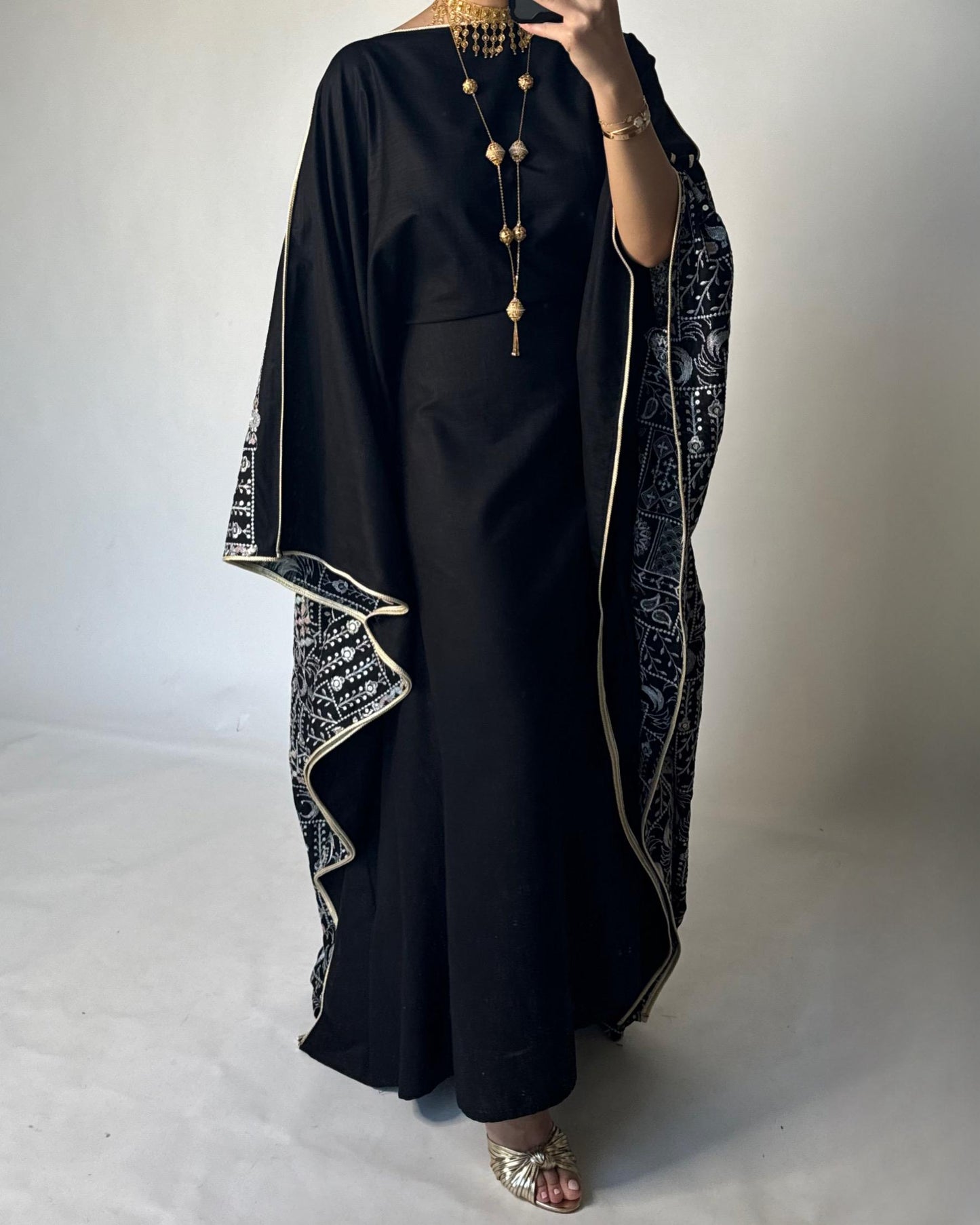A362 - Black Embroidered Jalabiya (READY TO SHIP)