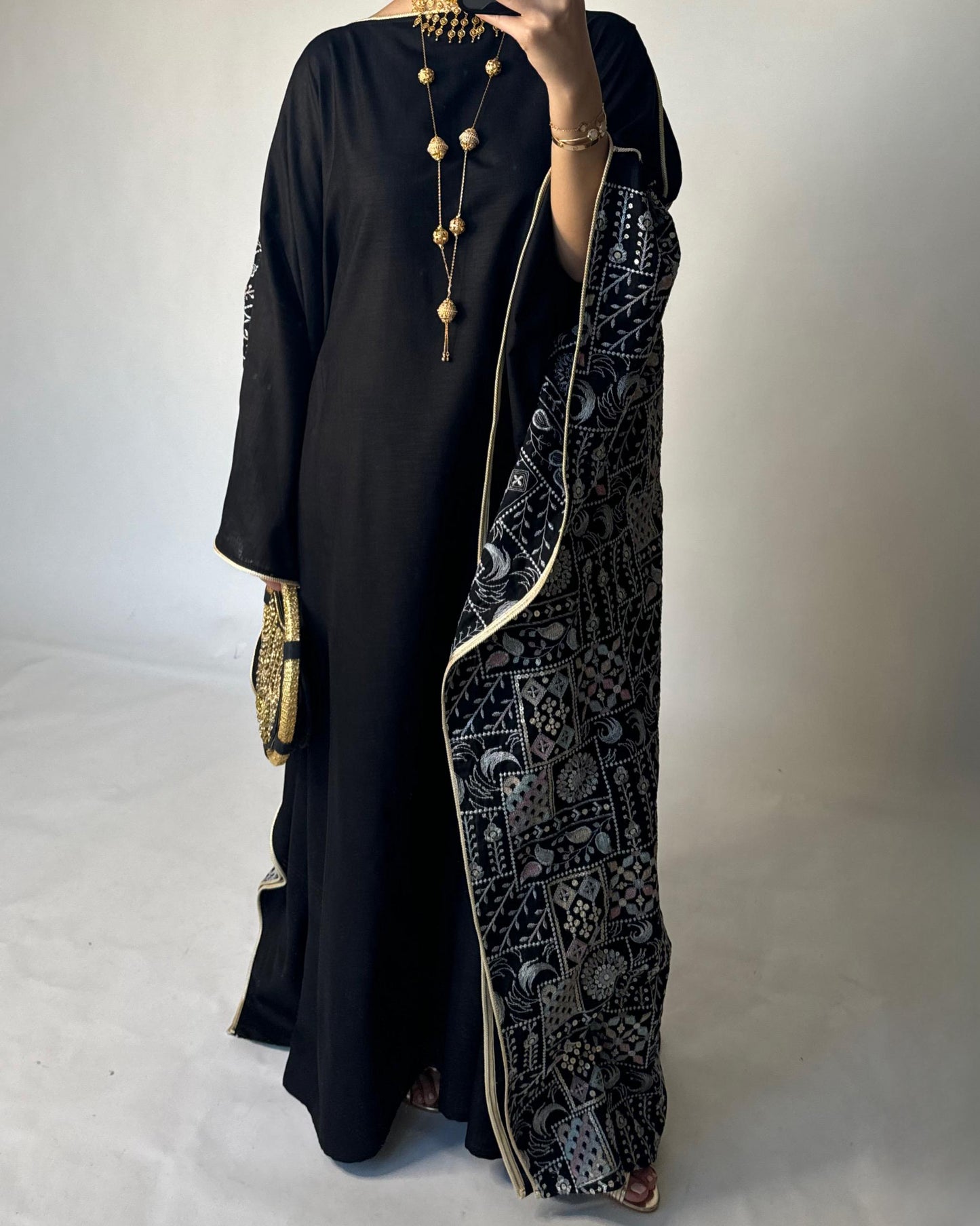 A362 - Black Embroidered Jalabiya (READY TO SHIP)