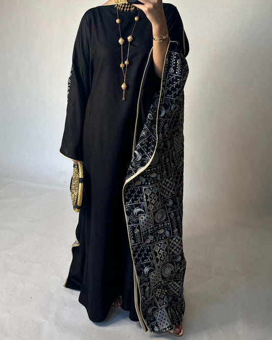 A362 - Black Embroidered Jalabiya (READY TO SHIP)