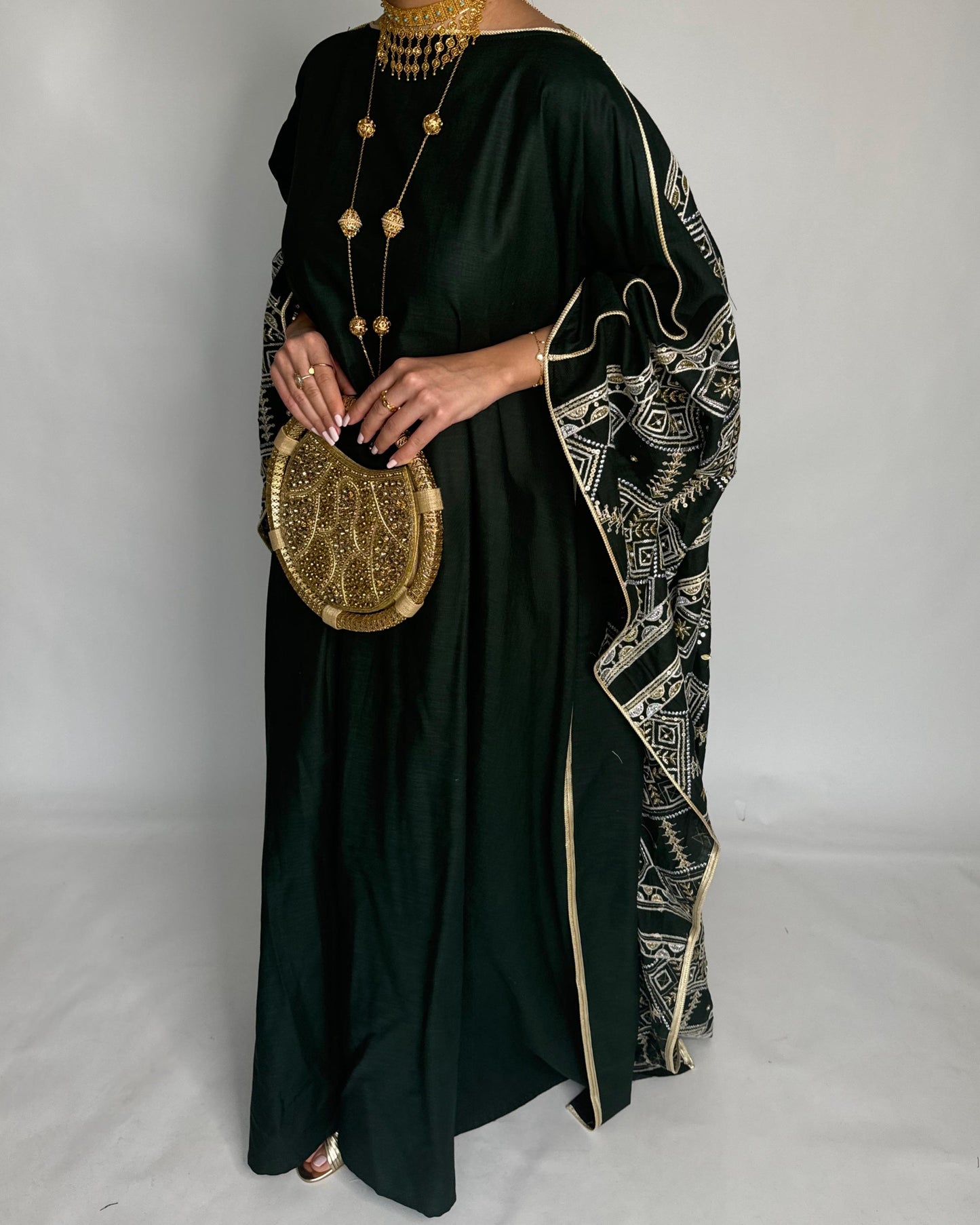 A361 - Green Embroidered Jalabiya (READY TO SHIP)