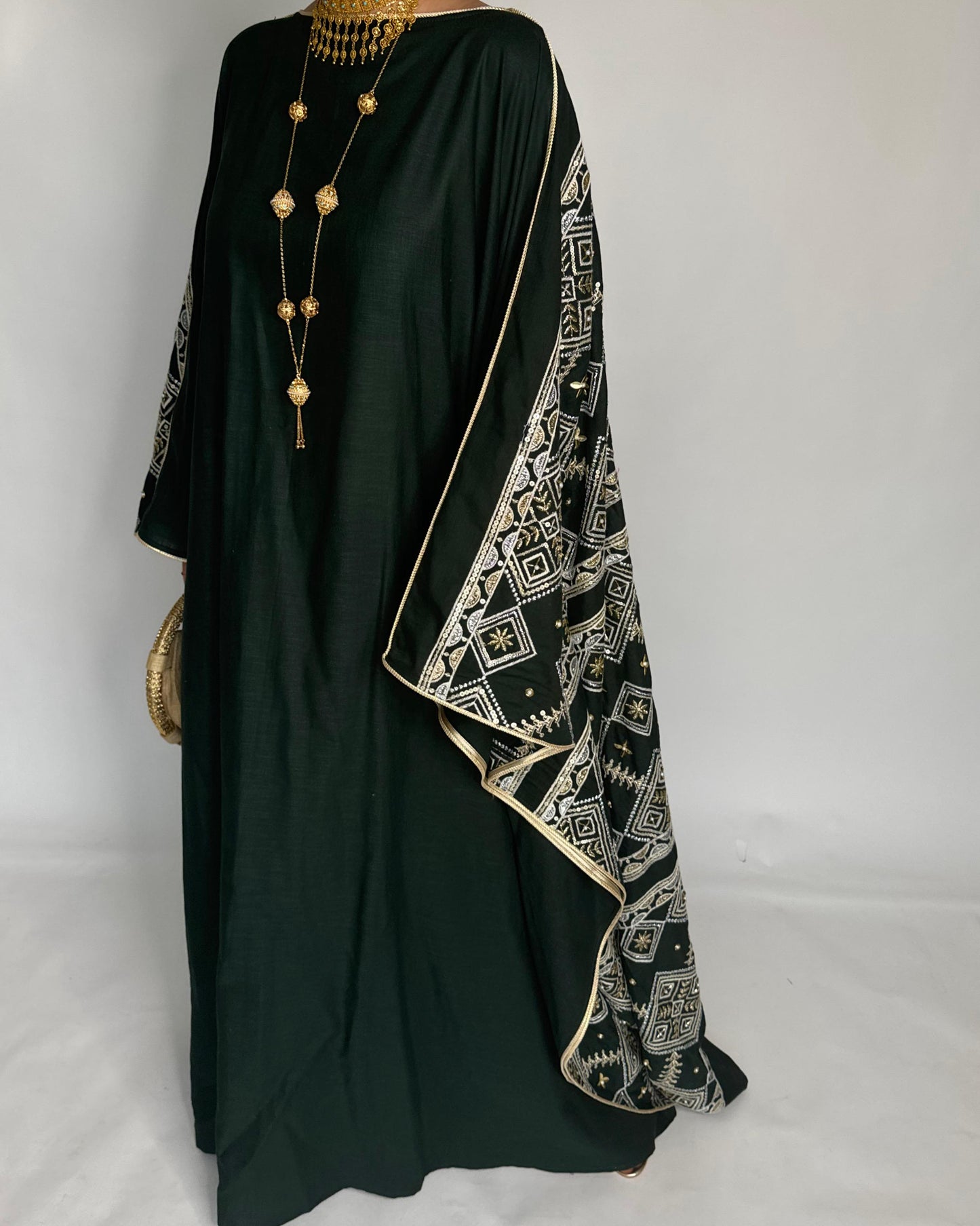 A361 - Green Embroidered Jalabiya (READY TO SHIP)