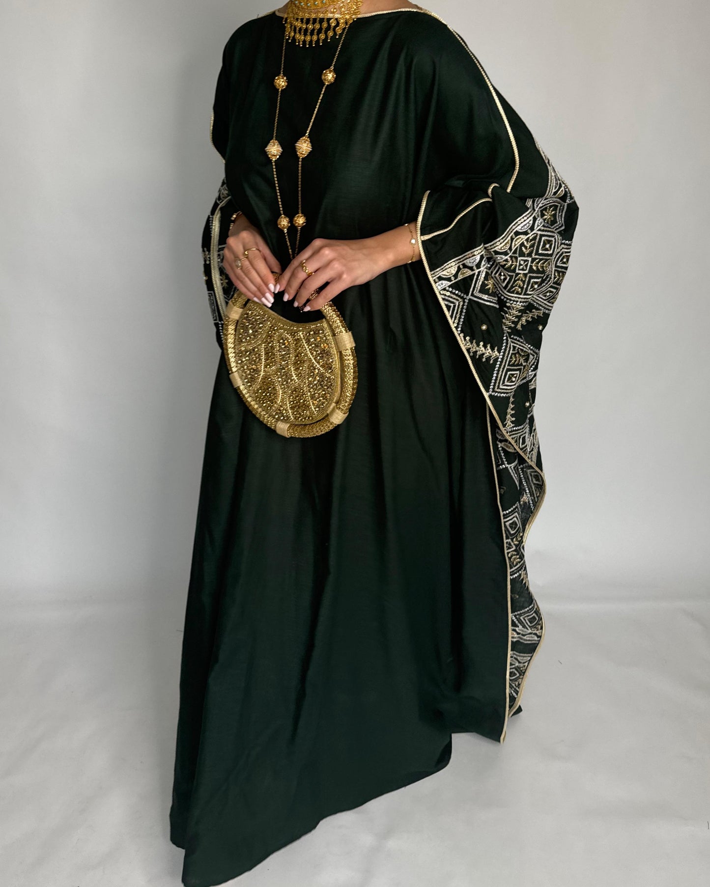 A361 - Green Embroidered Jalabiya (READY TO SHIP)