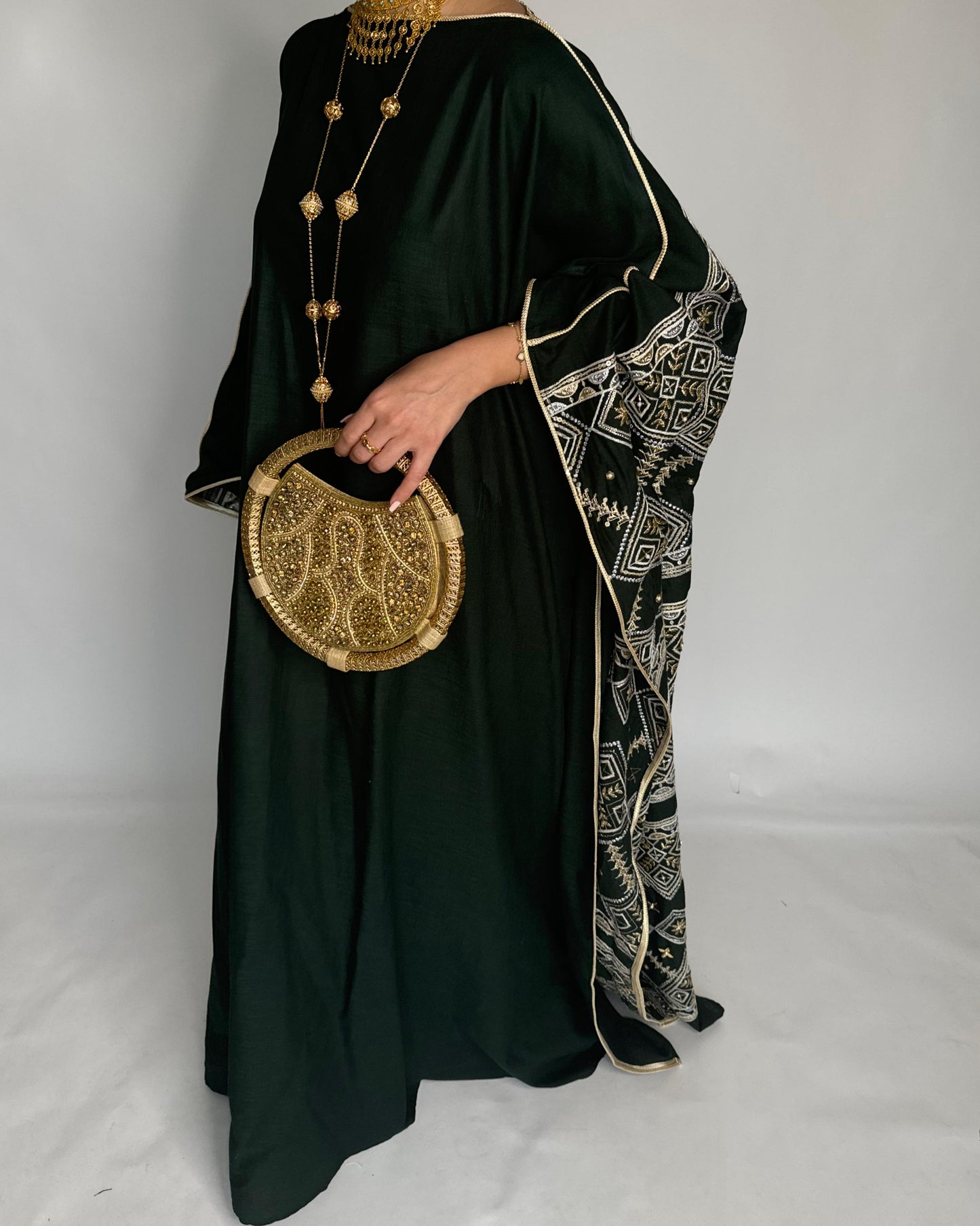 A361 - Green Embroidered Jalabiya (READY TO SHIP)