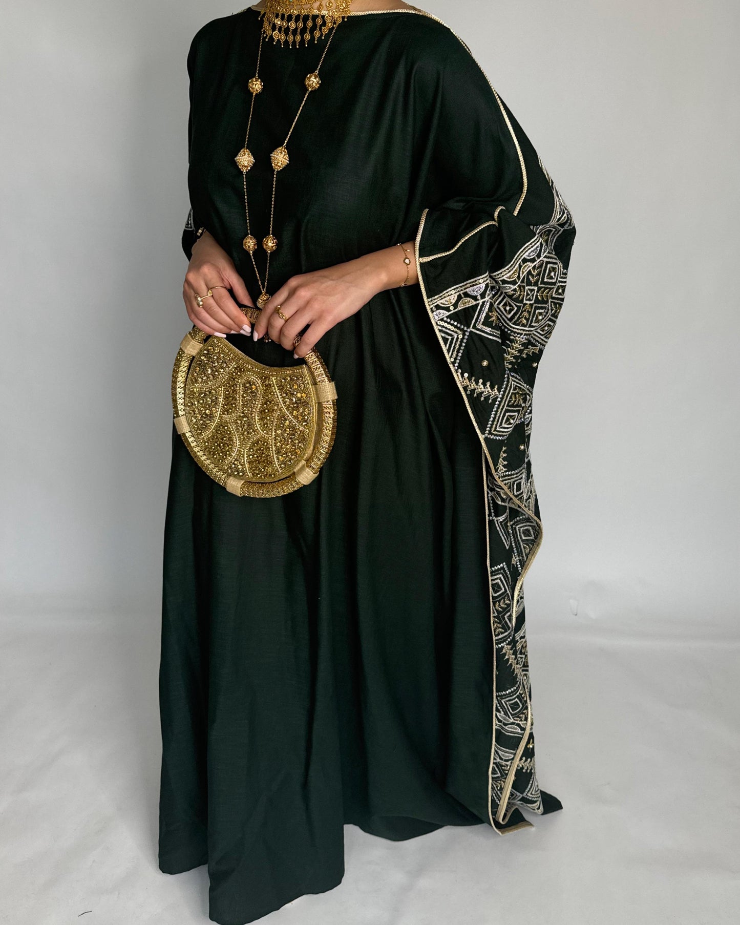 A361 - Green Embroidered Jalabiya (READY TO SHIP)