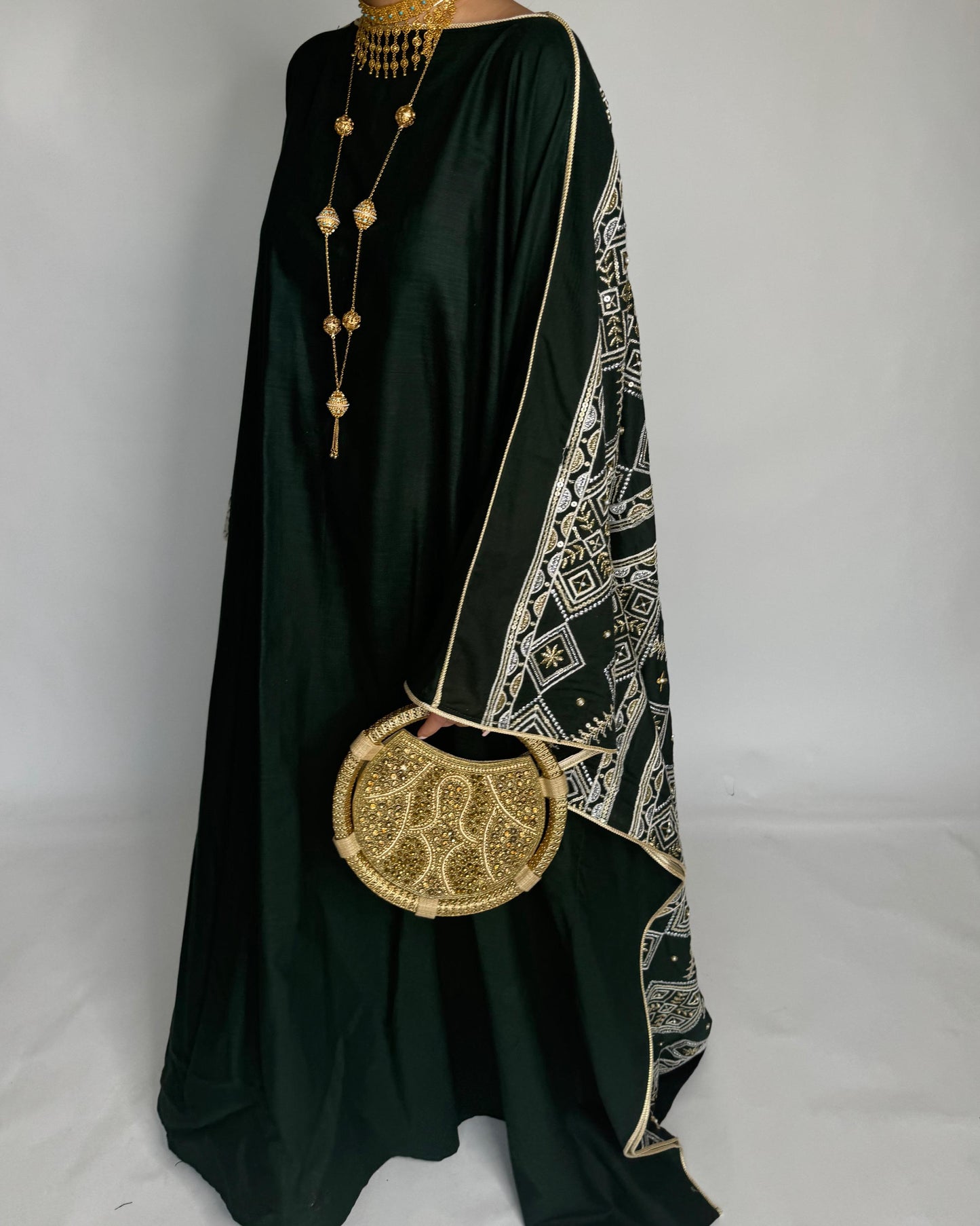 A361 - Green Embroidered Jalabiya (READY TO SHIP)