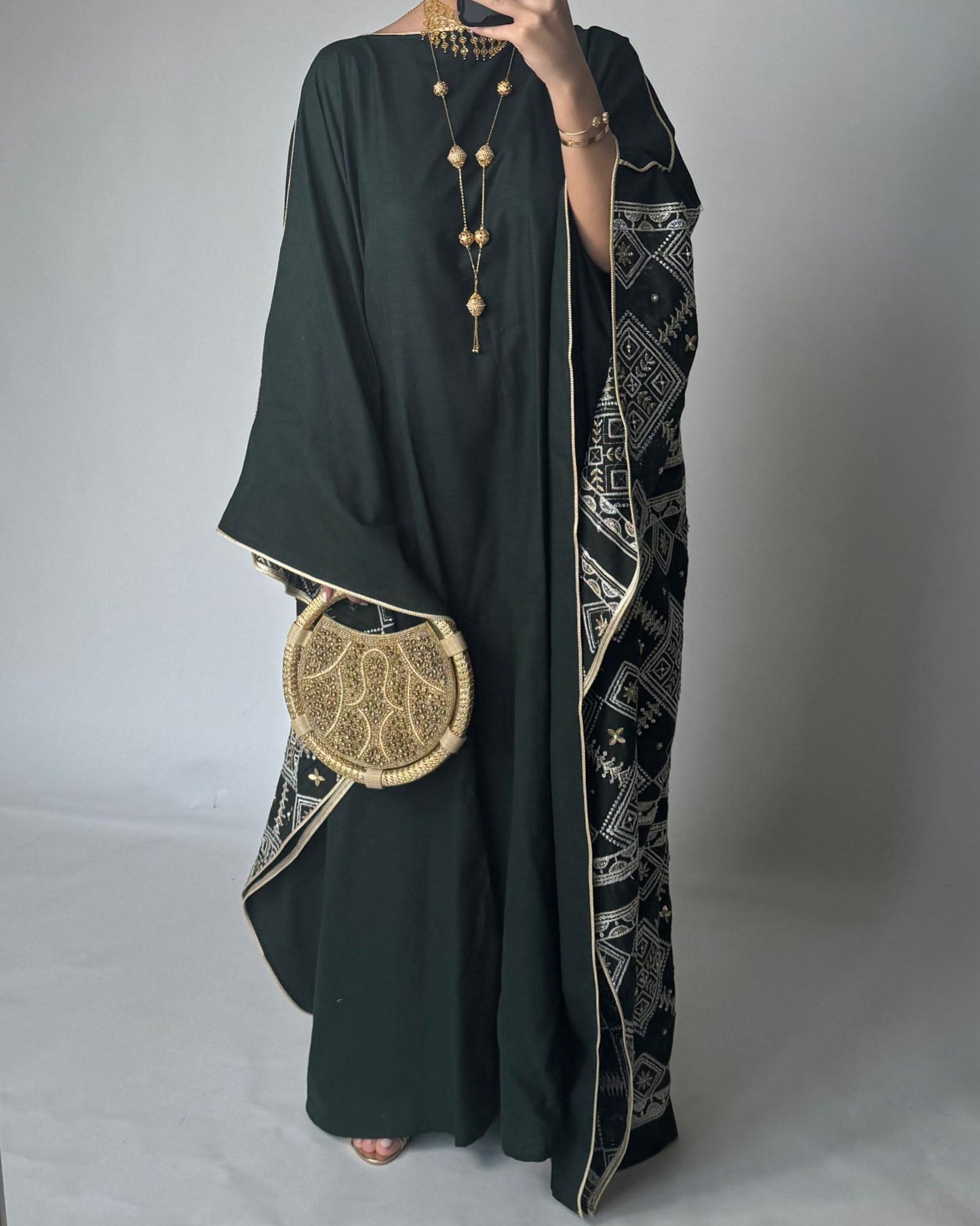 A361 - Green Embroidered Jalabiya (READY TO SHIP)