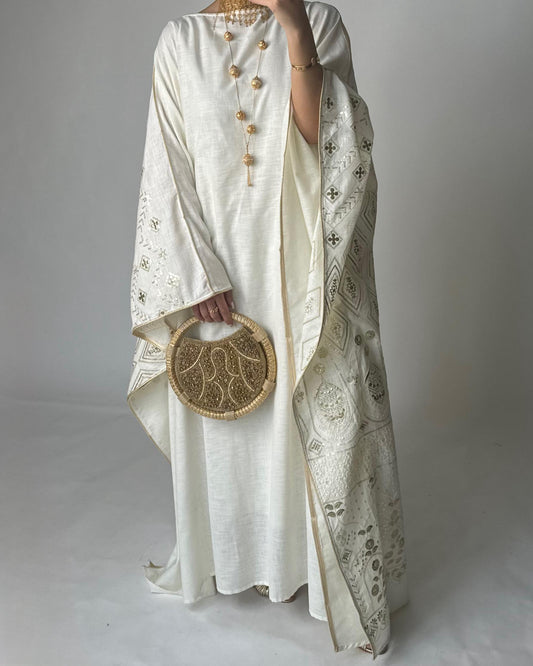 A366 - OffWhite Embroidered Jalabiya (READY TO SHIP)