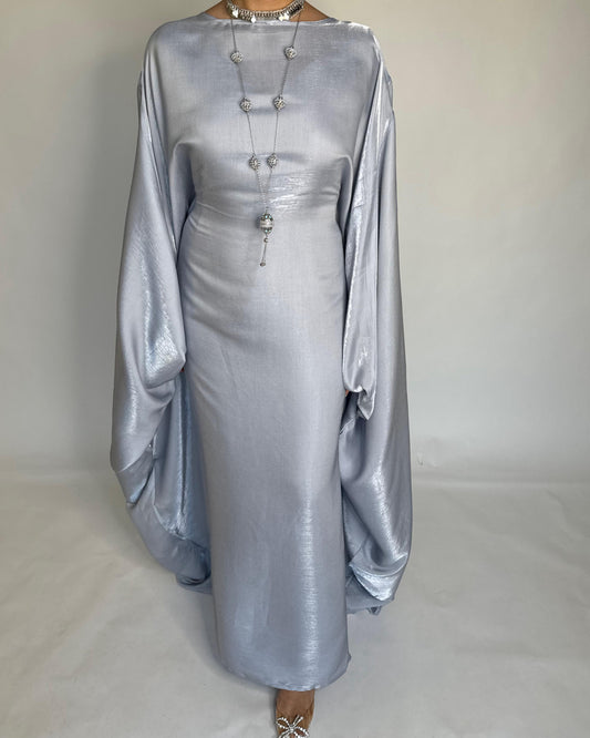 A373 - Gray Butterfly Cut Organza Jalabiya (READY TO SHIP)