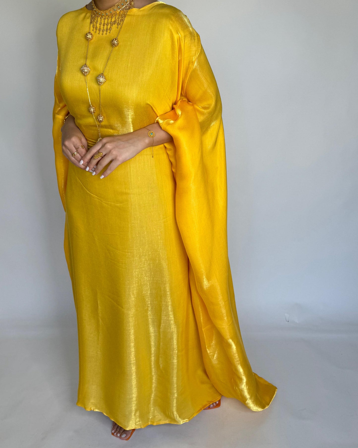 A370 - Orange Butterfly Cut Organza Jalabiya (READY TO SHIP)