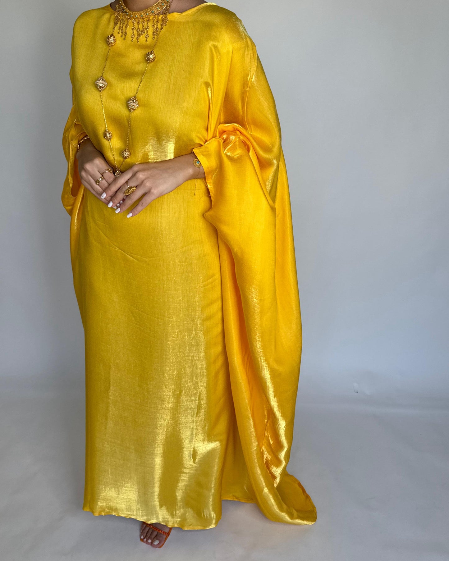 A370 - Orange Butterfly Cut Organza Jalabiya (READY TO SHIP)