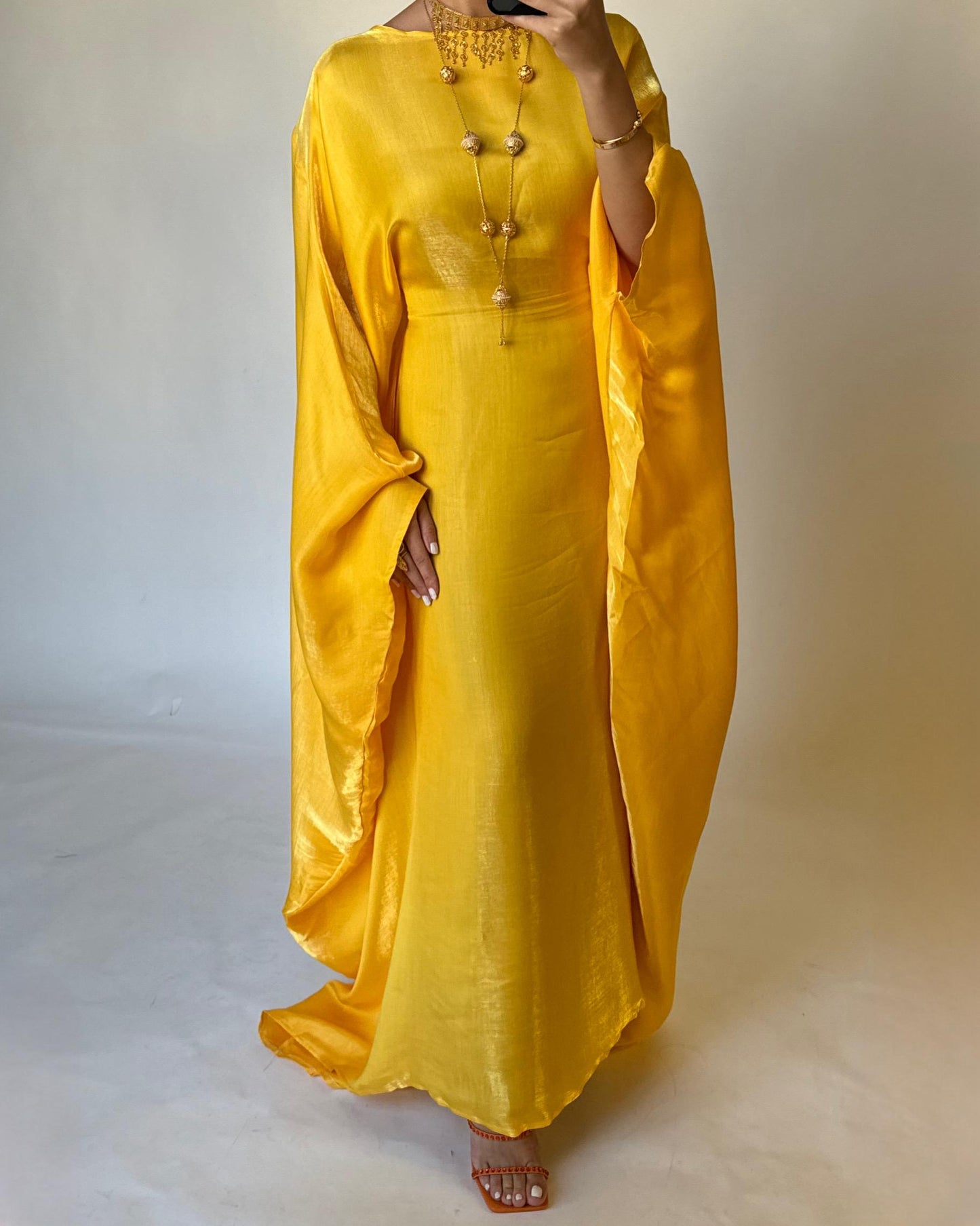 A370 - Orange Butterfly Cut Organza Jalabiya (READY TO SHIP)