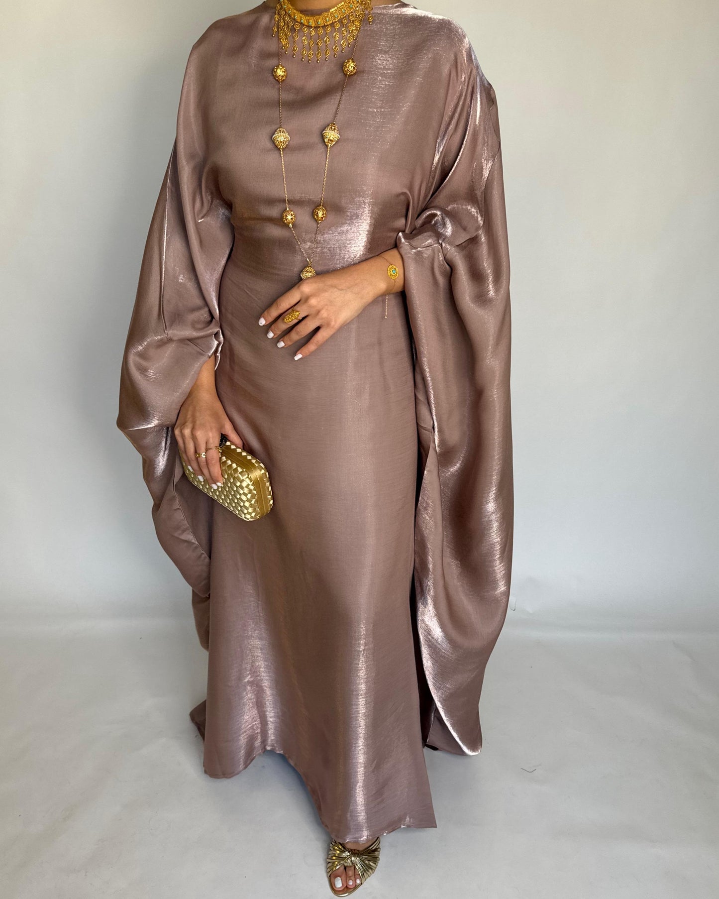 A374 - Brown Butterfly Cut Organza Jalabiya (READY TO SHIP)