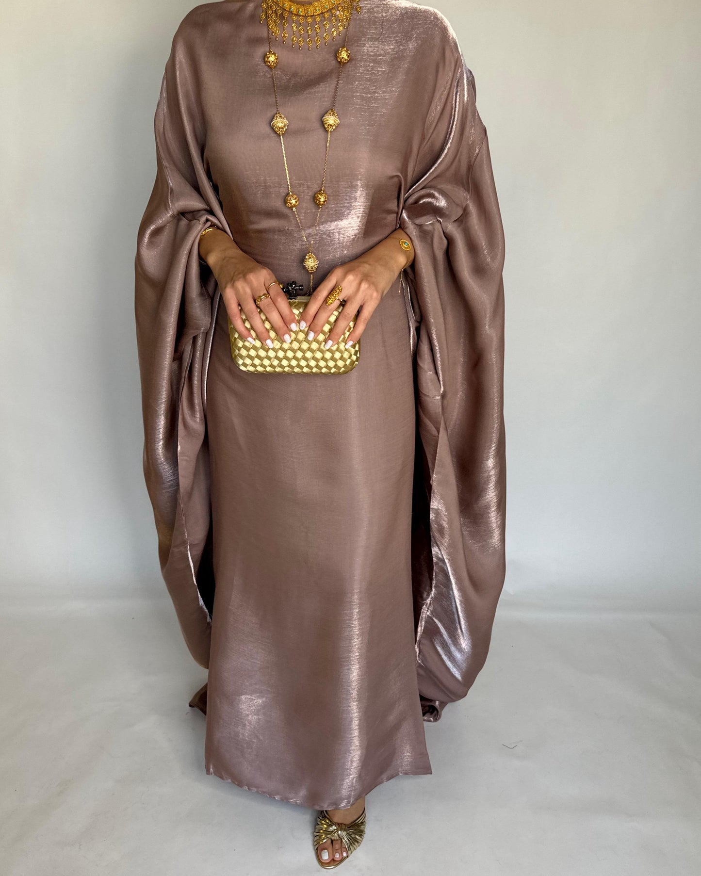 A374 - Brown Butterfly Cut Organza Jalabiya (READY TO SHIP)