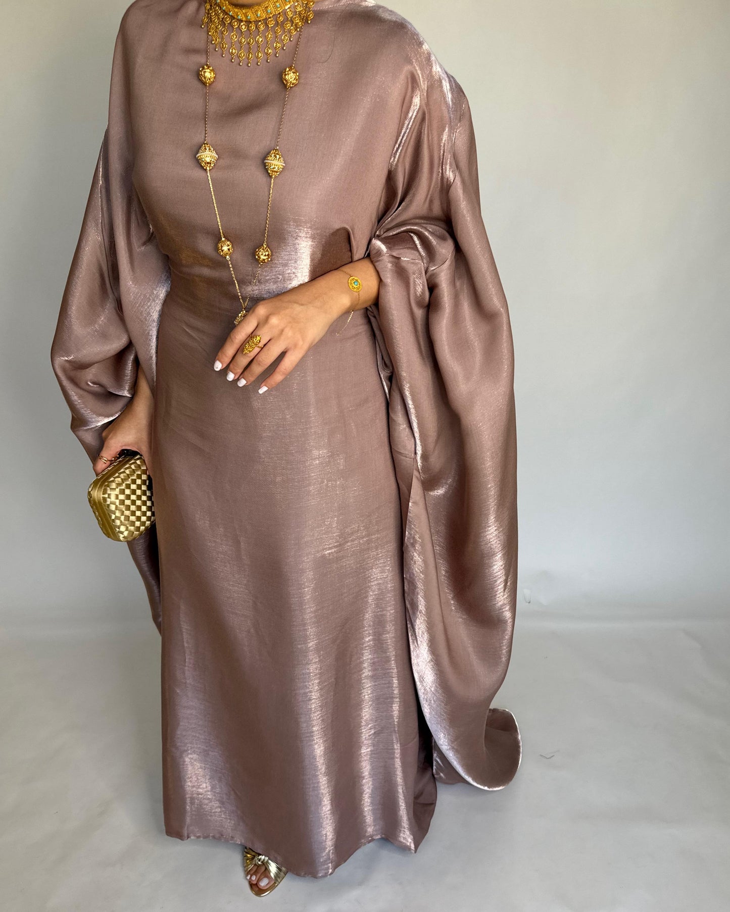 A374 - Brown Butterfly Cut Organza Jalabiya (READY TO SHIP)