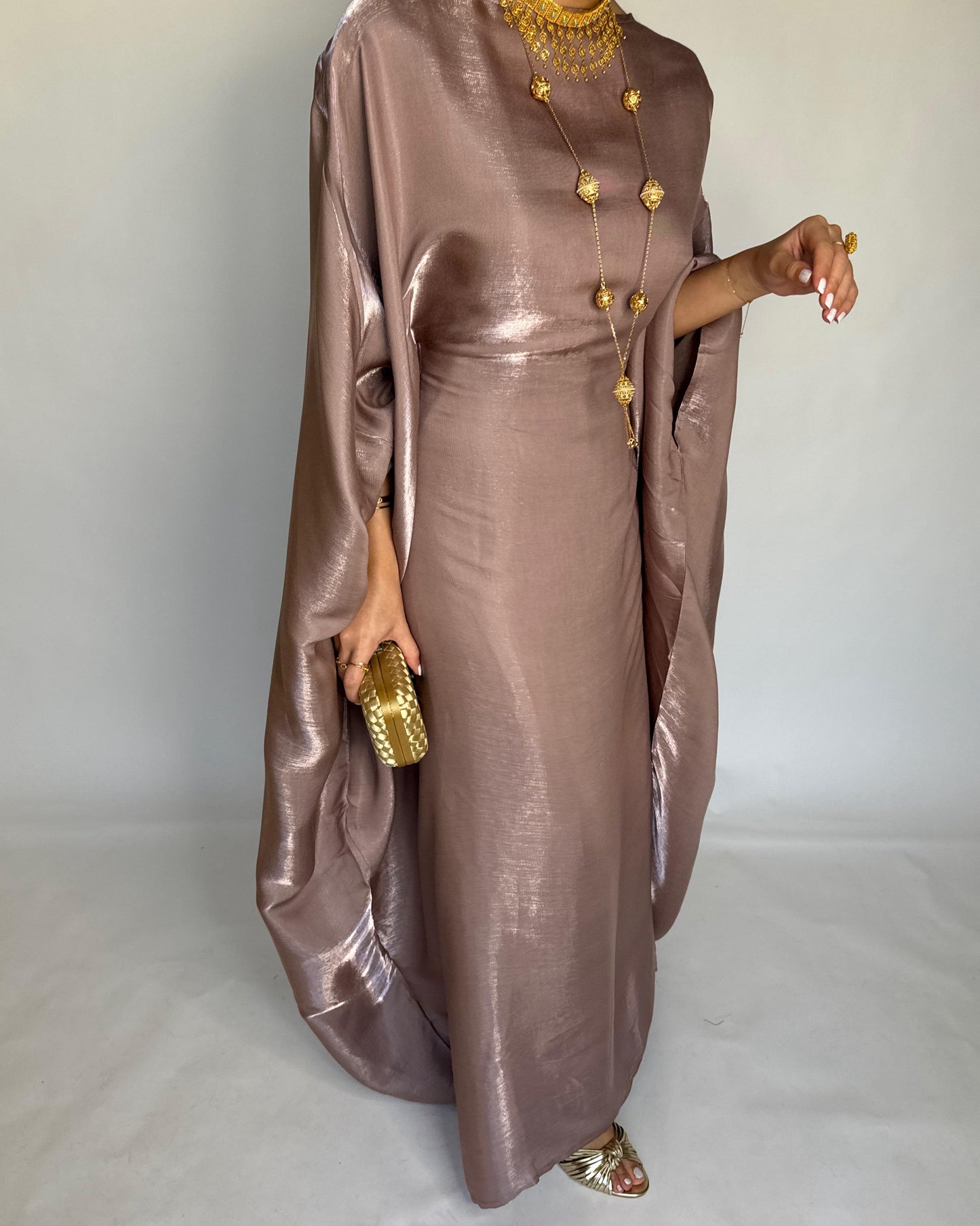 A374 - Brown Butterfly Cut Organza Jalabiya (READY TO SHIP)