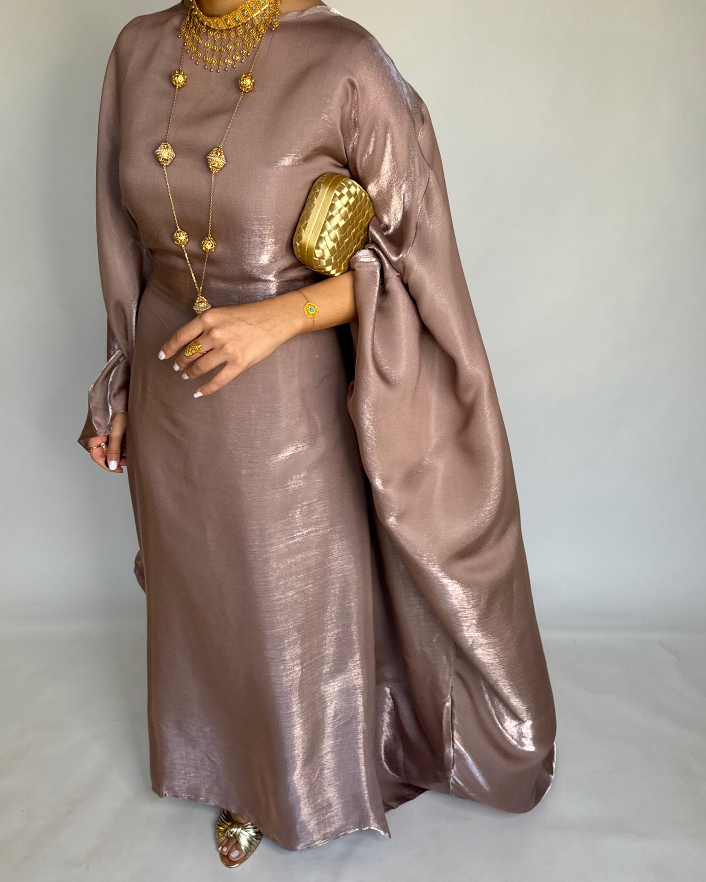 A374 - Brown Butterfly Cut Organza Jalabiya (READY TO SHIP)