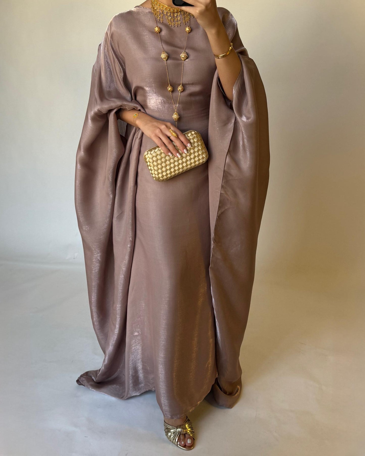 A374 - Brown Butterfly Cut Organza Jalabiya (READY TO SHIP)