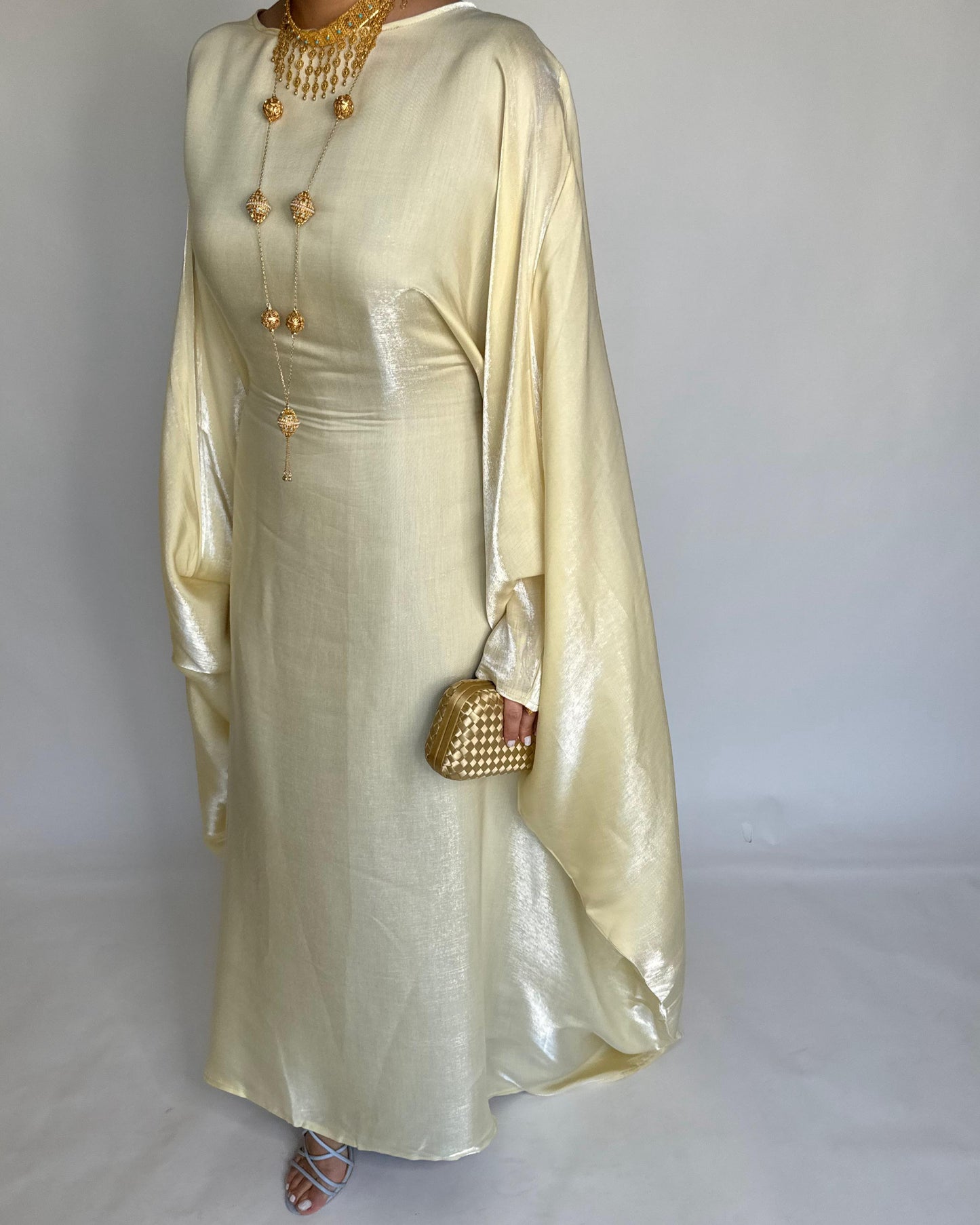 A372 - Baby Yellow Butterfly Cut Organza Jalabiya (READY TO SHIP)