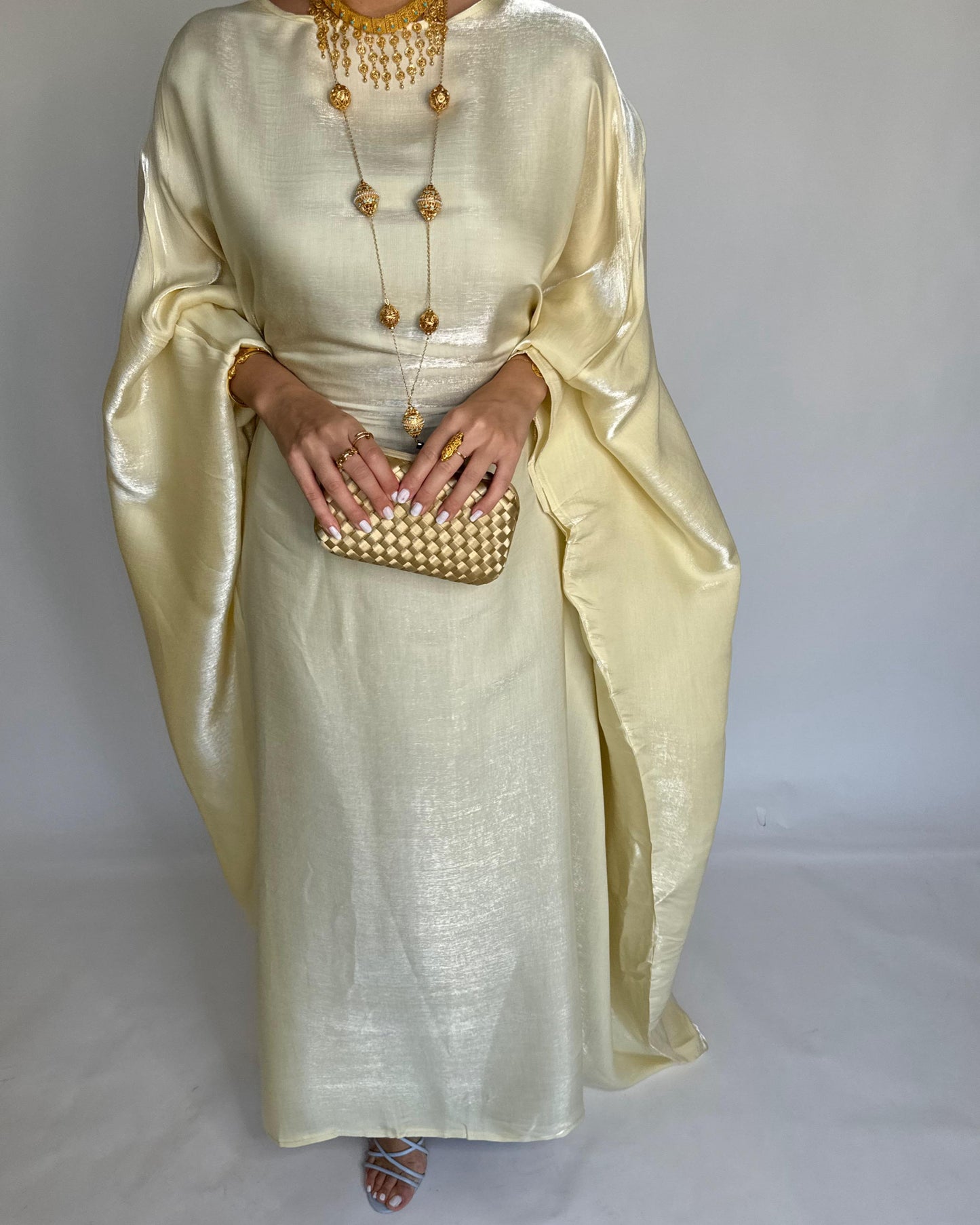 A372 - Baby Yellow Butterfly Cut Organza Jalabiya (READY TO SHIP)