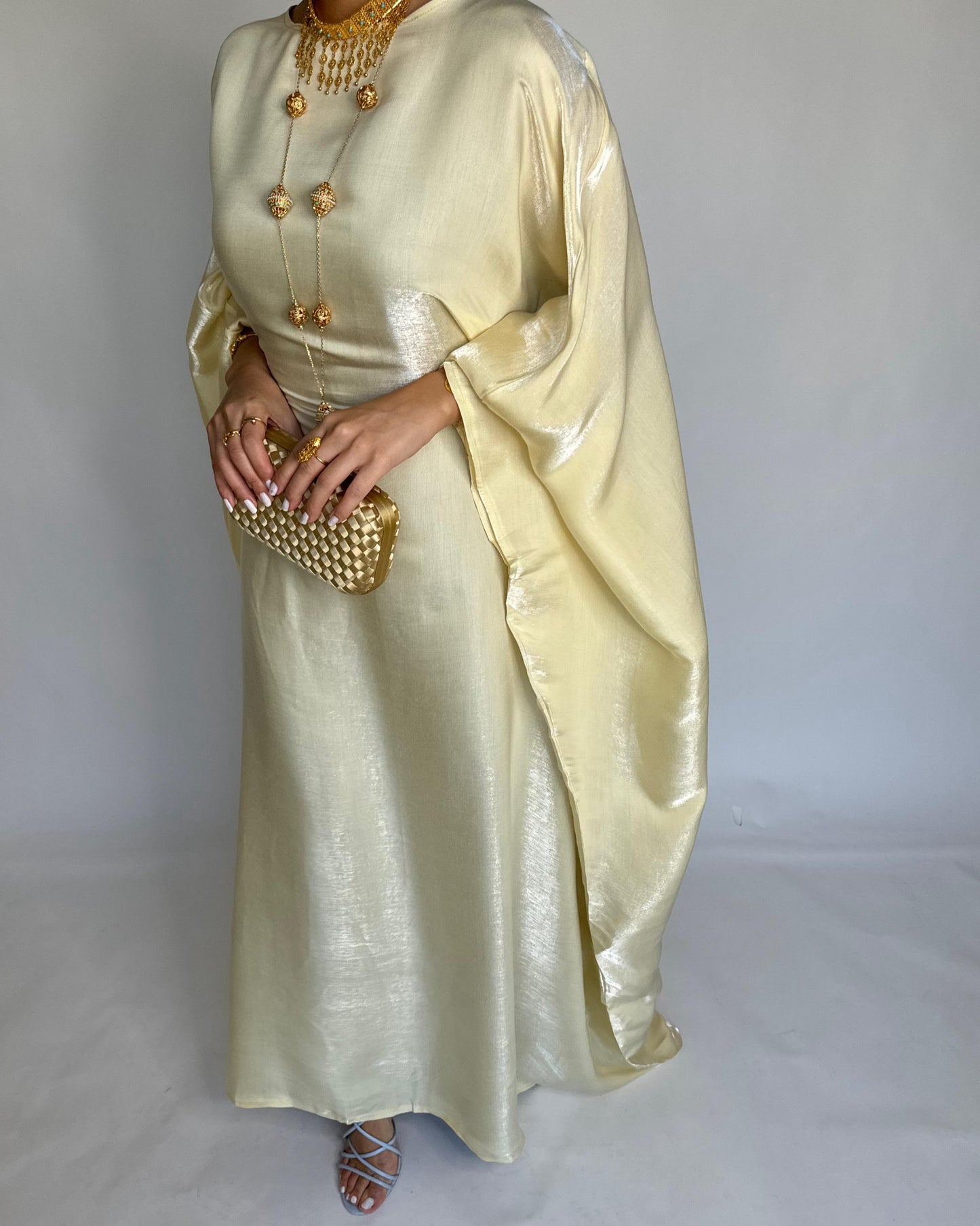 A372 - Baby Yellow Butterfly Cut Organza Jalabiya (READY TO SHIP)