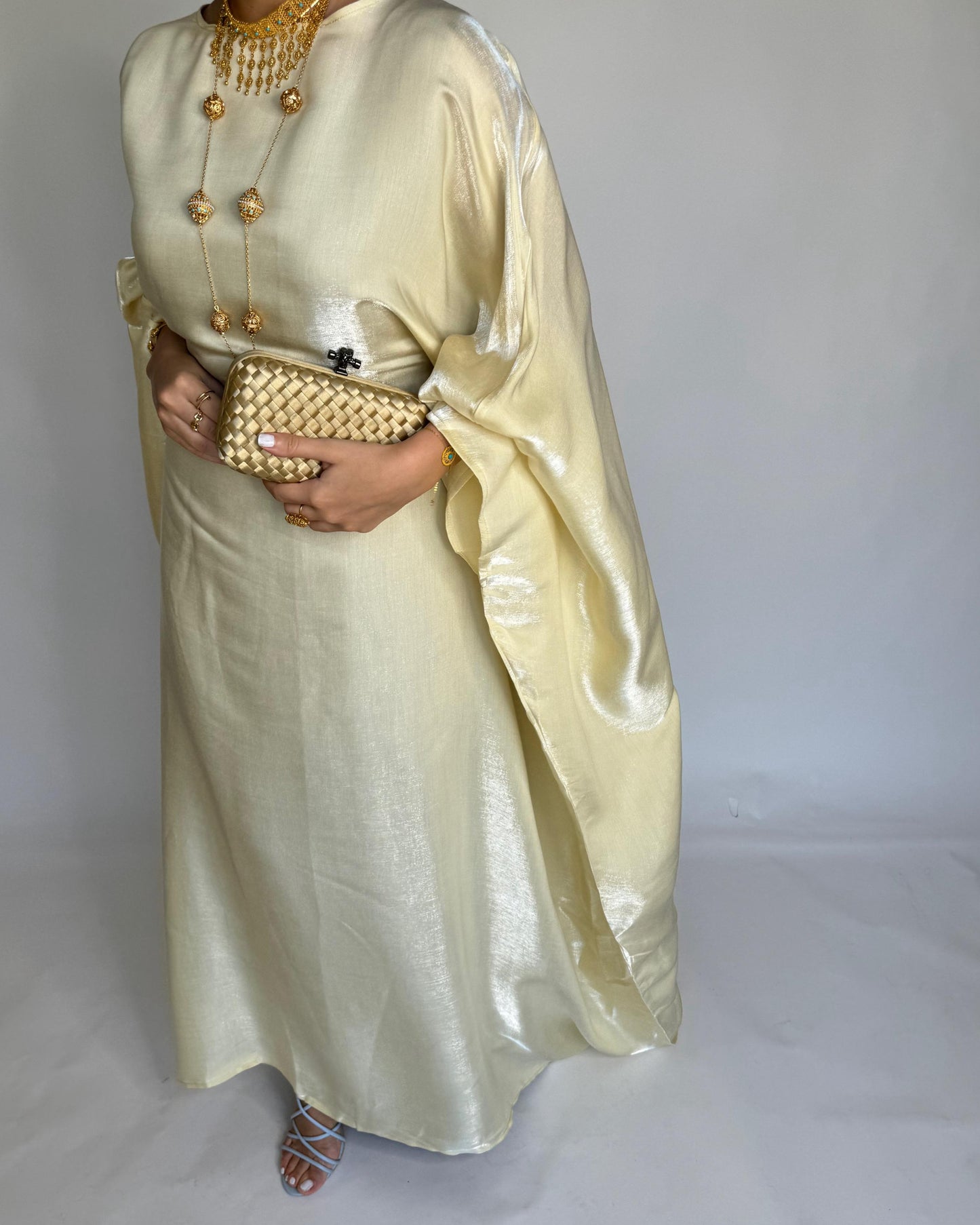 A372 - Baby Yellow Butterfly Cut Organza Jalabiya (READY TO SHIP)
