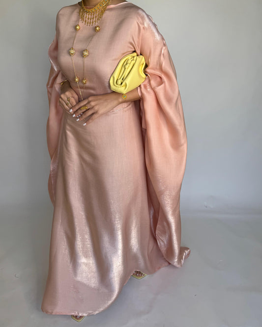 A371 - Peach Butterfly Cut Organza Jalabiya (READY TO SHIP)