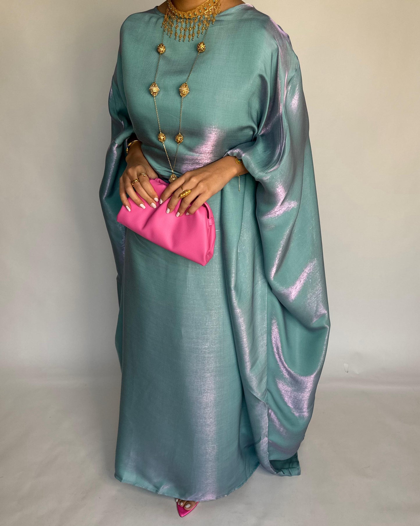 A377 - Blue Butterfly Cut Organza Jalabiya (READY TO SHIP)