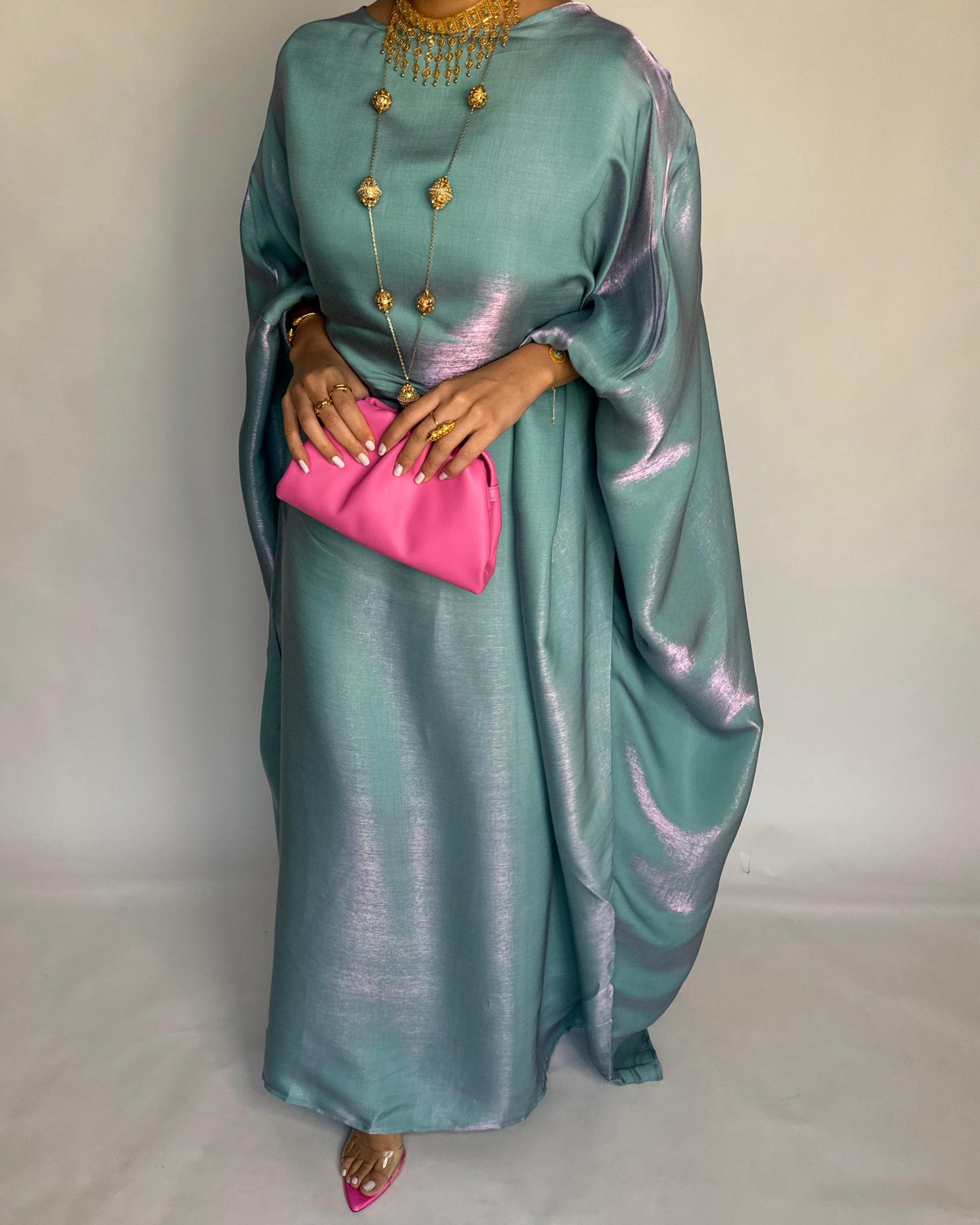 A377 - Blue Butterfly Cut Organza Jalabiya (READY TO SHIP)