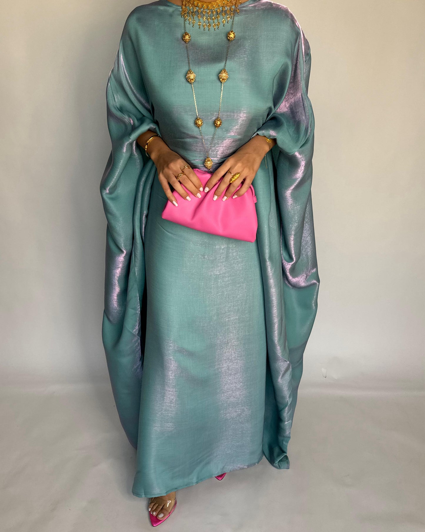 A377 - Blue Butterfly Cut Organza Jalabiya (READY TO SHIP)