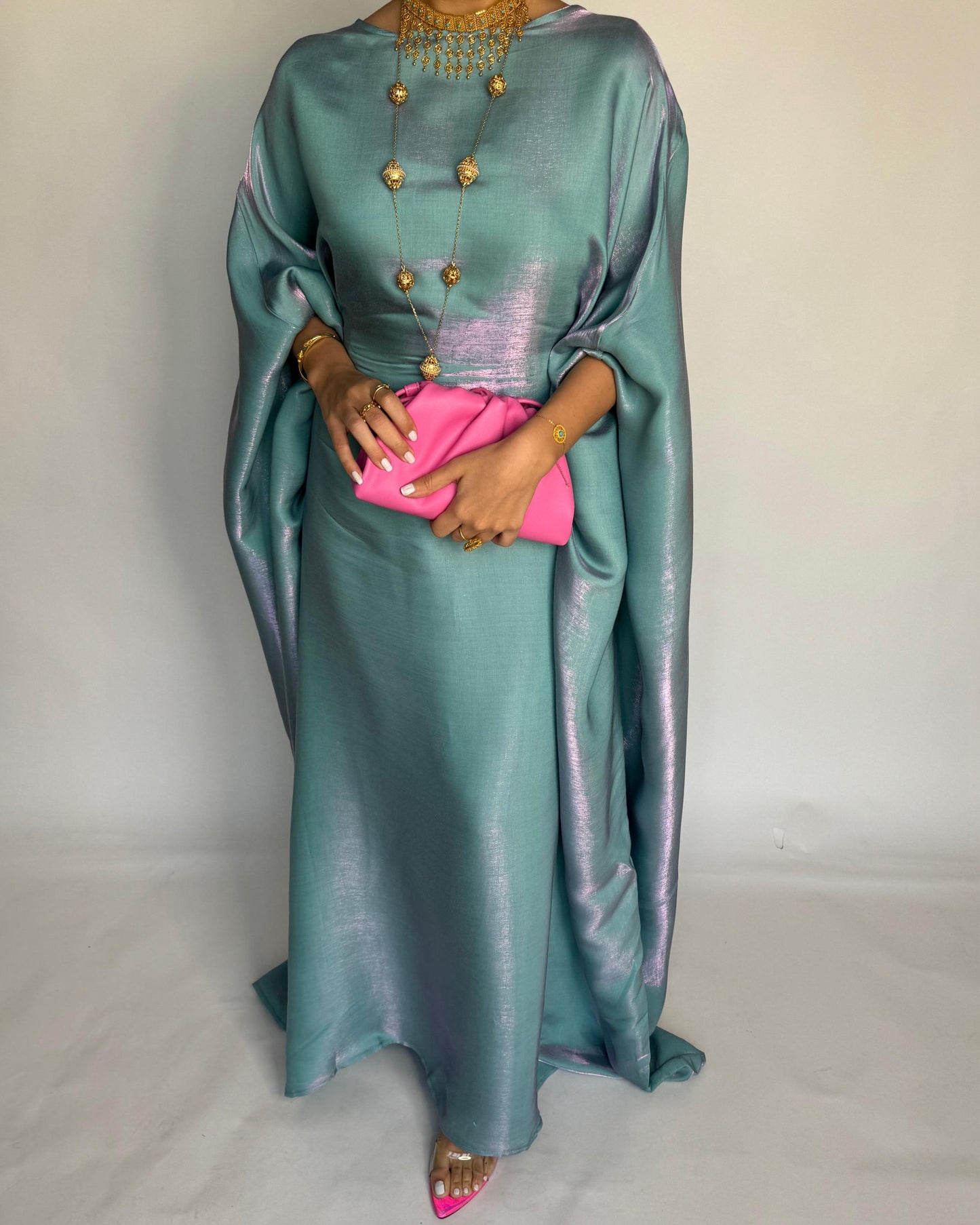 A377 - Blue Butterfly Cut Organza Jalabiya (READY TO SHIP)