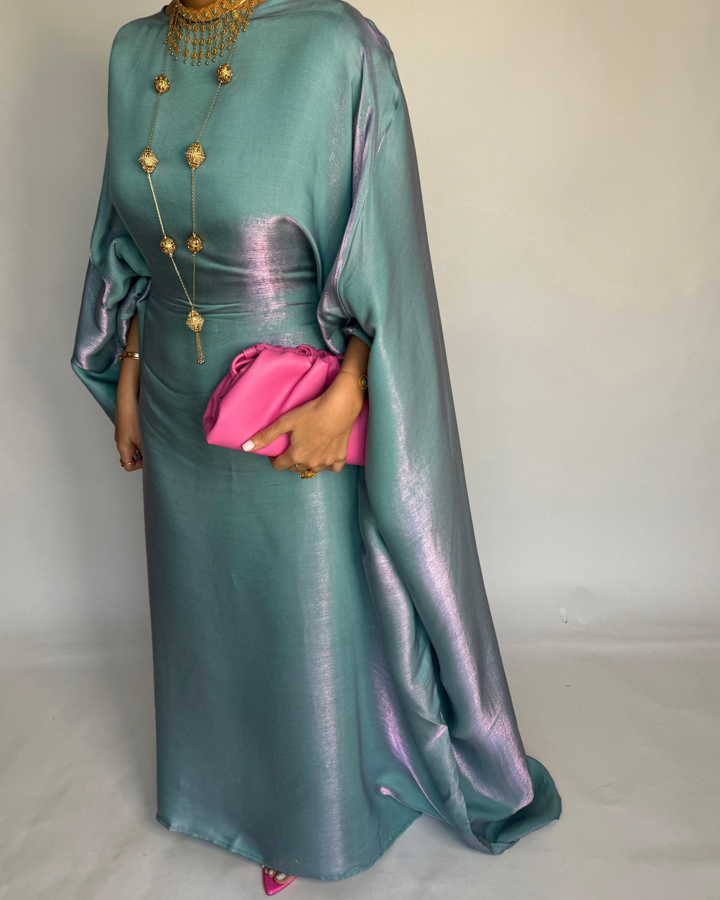 A377 - Blue Butterfly Cut Organza Jalabiya (READY TO SHIP)