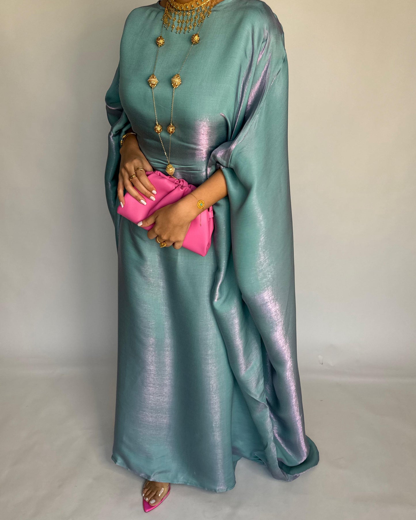A377 - Blue Butterfly Cut Organza Jalabiya (READY TO SHIP)