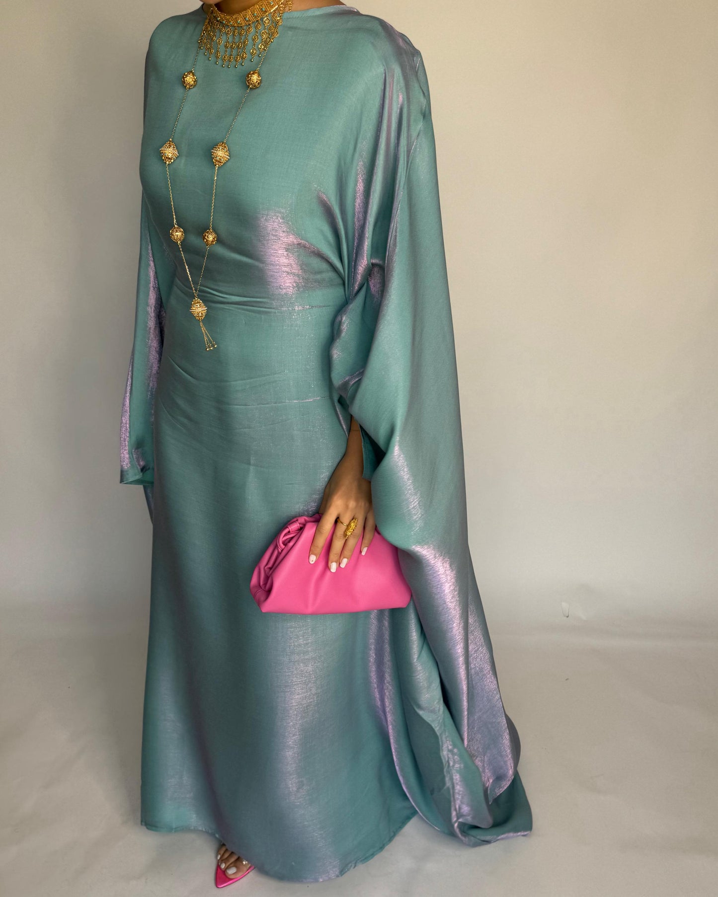 A377 - Blue Butterfly Cut Organza Jalabiya (READY TO SHIP)