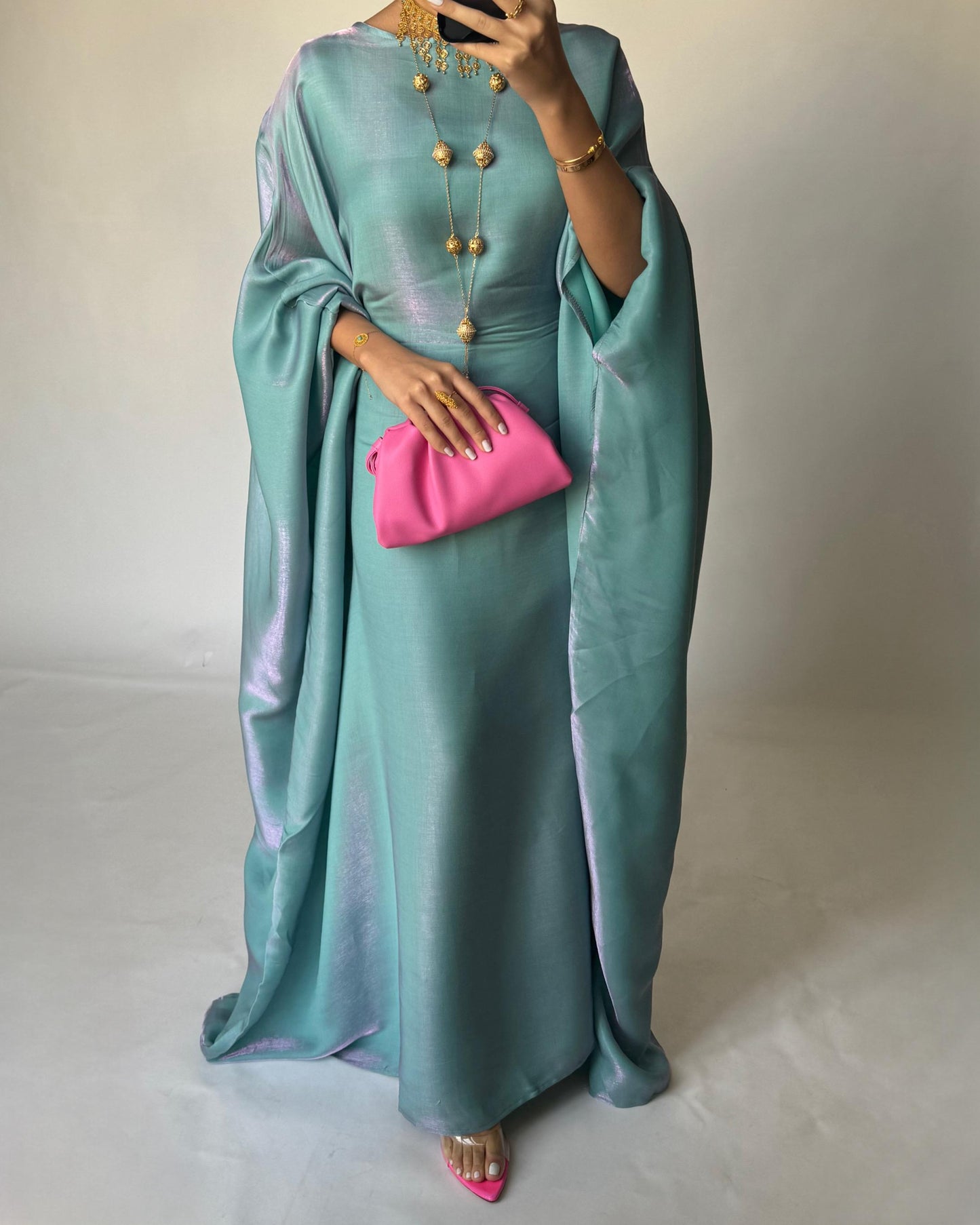 A377 - Blue Butterfly Cut Organza Jalabiya (READY TO SHIP)