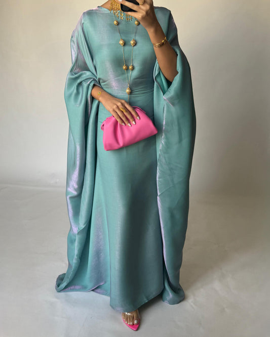 A377 - Blue Butterfly Cut Organza Jalabiya (READY TO SHIP)