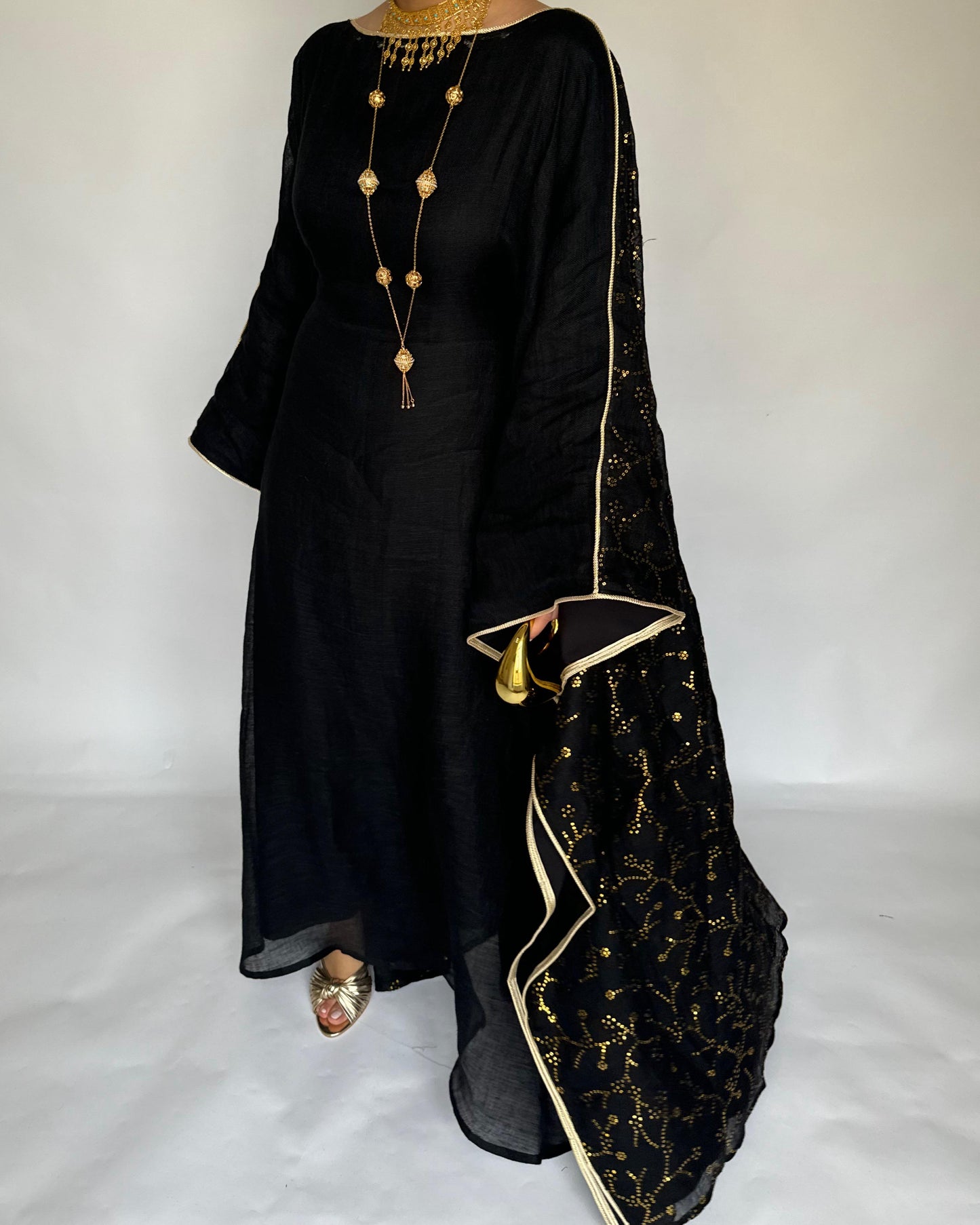 A379 - Black Embroidered Jalabiya (READY TO SHIP)