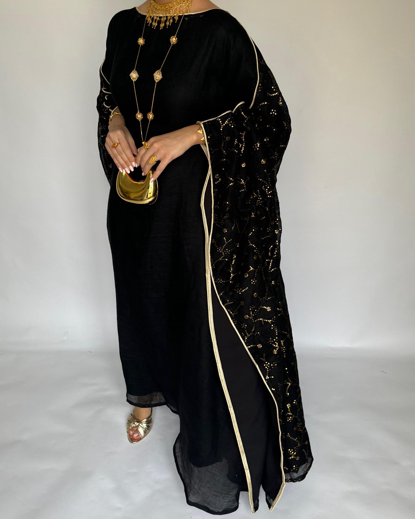 A379 - Black Embroidered Jalabiya (READY TO SHIP)