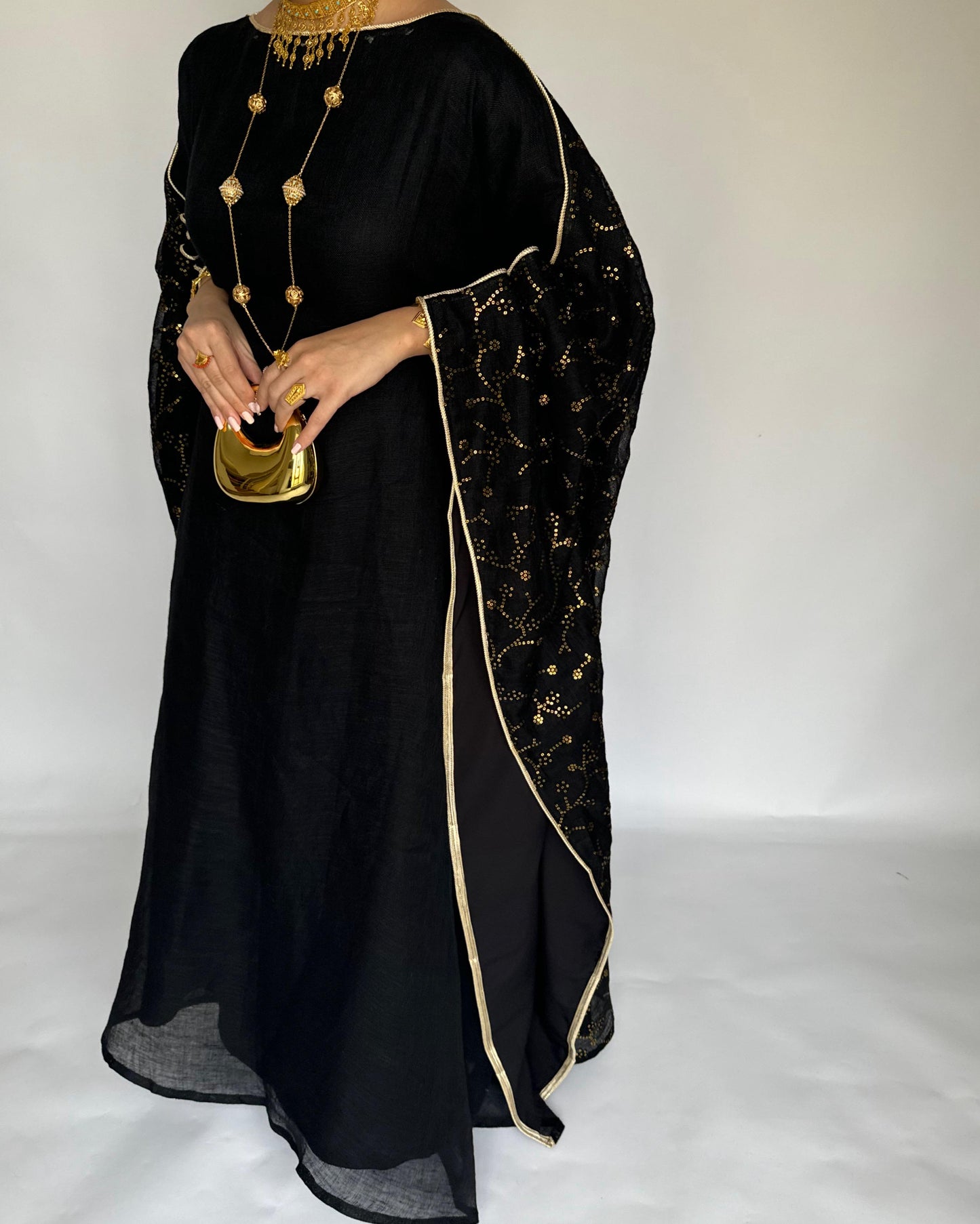 A379 - Black Embroidered Jalabiya (READY TO SHIP)