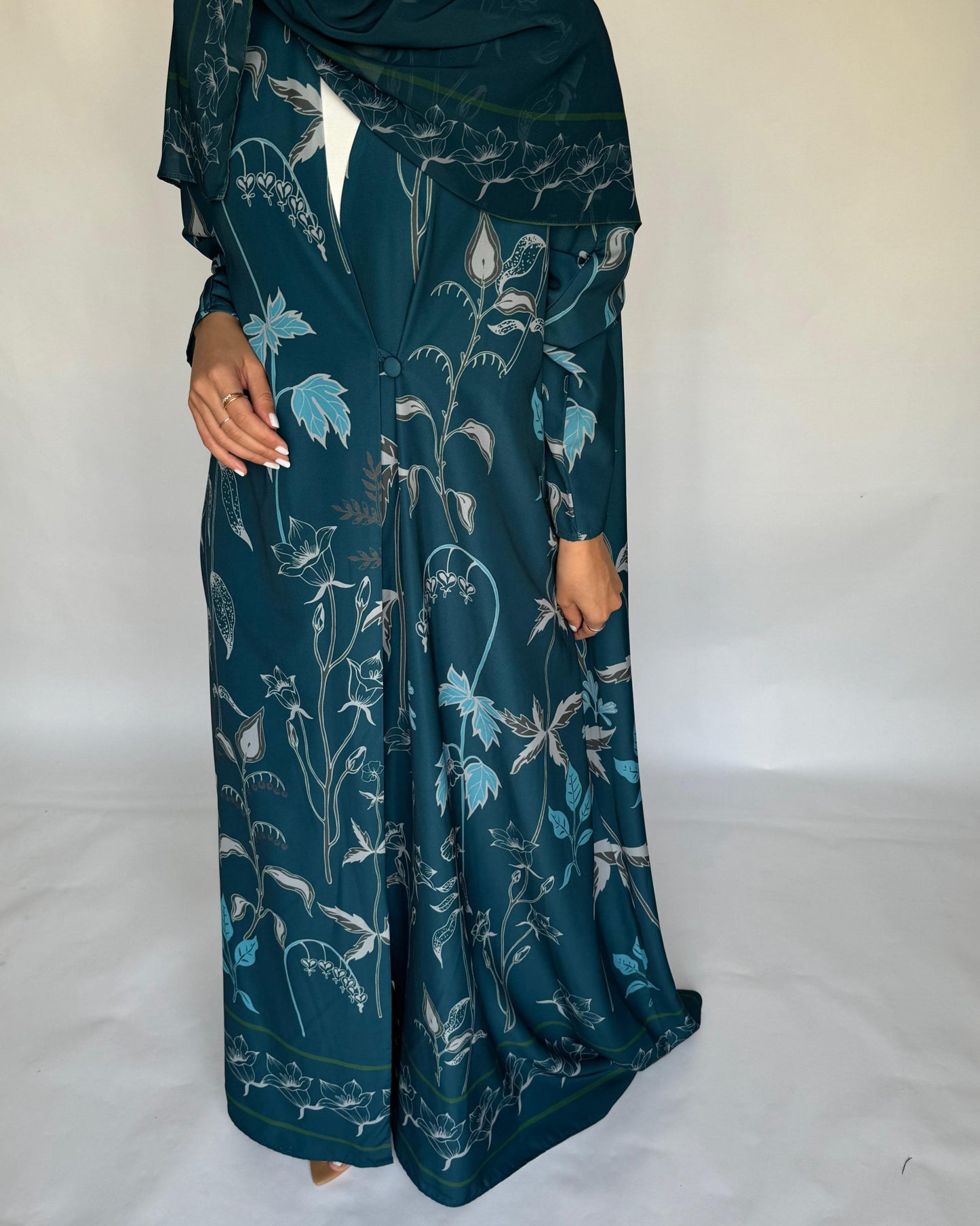 A381 - Blue Pattern A-Cut Summery Daily Abaya