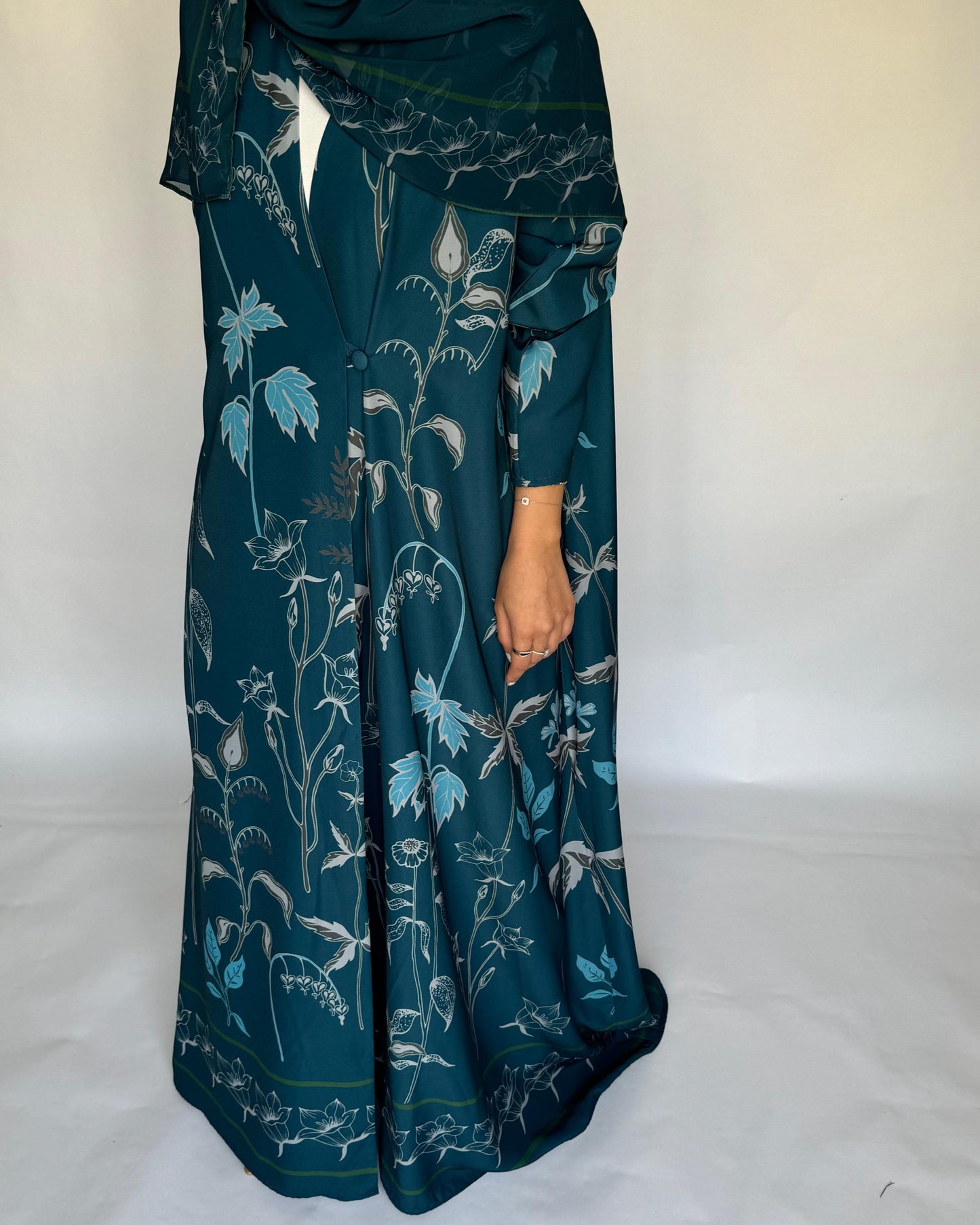 A381 - Blue Pattern A-Cut Summery Daily Abaya