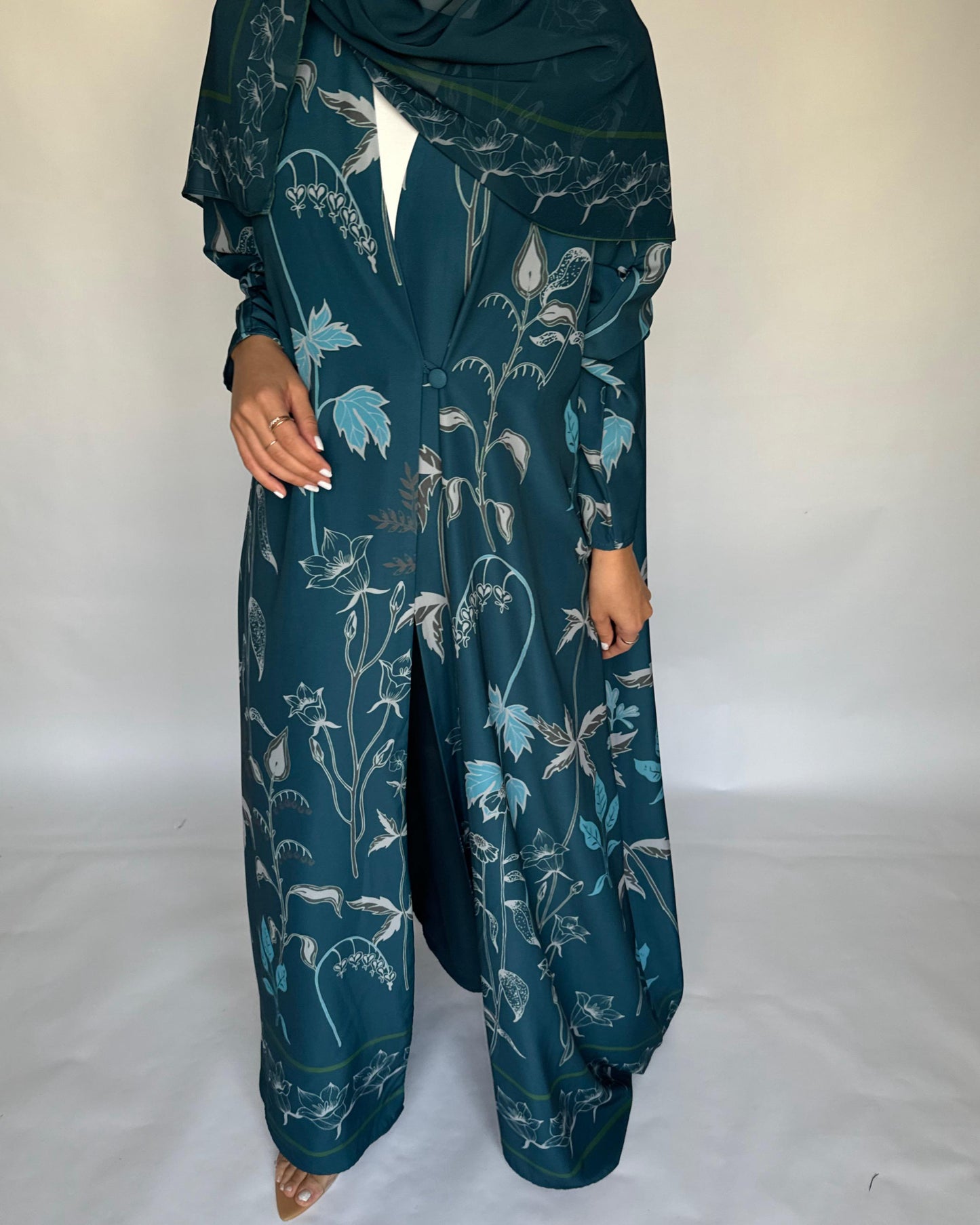 A381 - Blue Pattern A-Cut Summery Daily Abaya