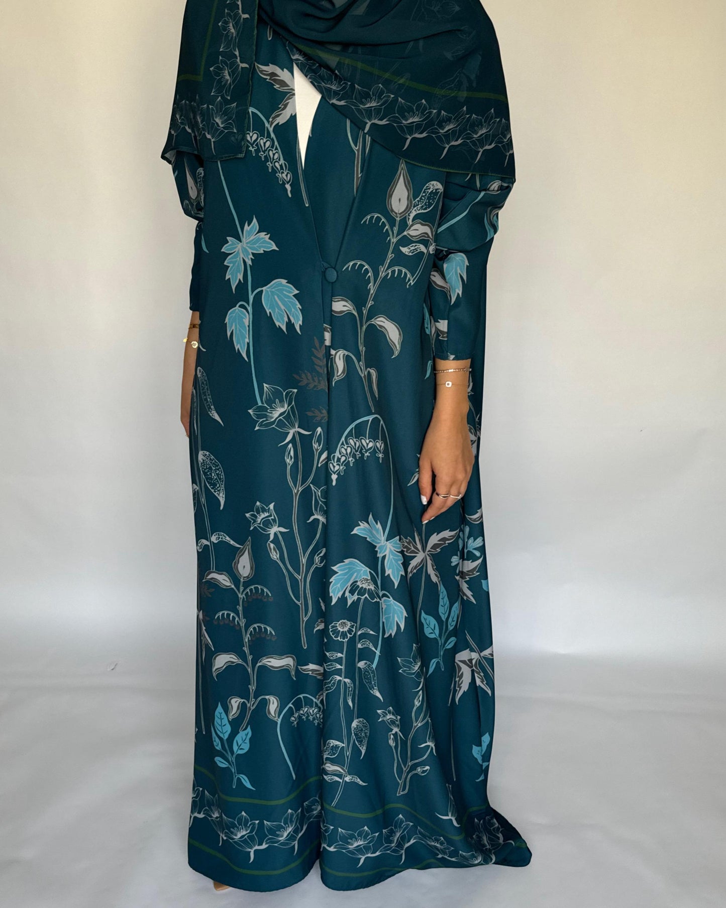A381 - Blue Pattern A-Cut Summery Daily Abaya