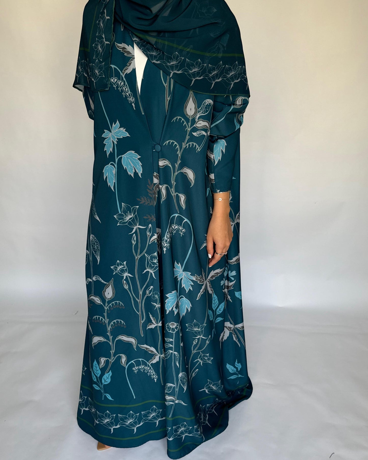 A381 - Blue Pattern A-Cut Summery Daily Abaya
