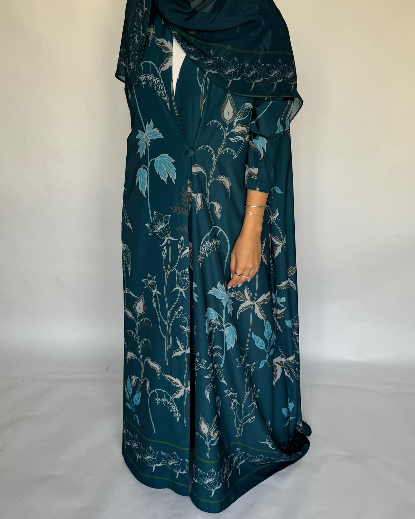 A381 - Blue Pattern A-Cut Summery Daily Abaya