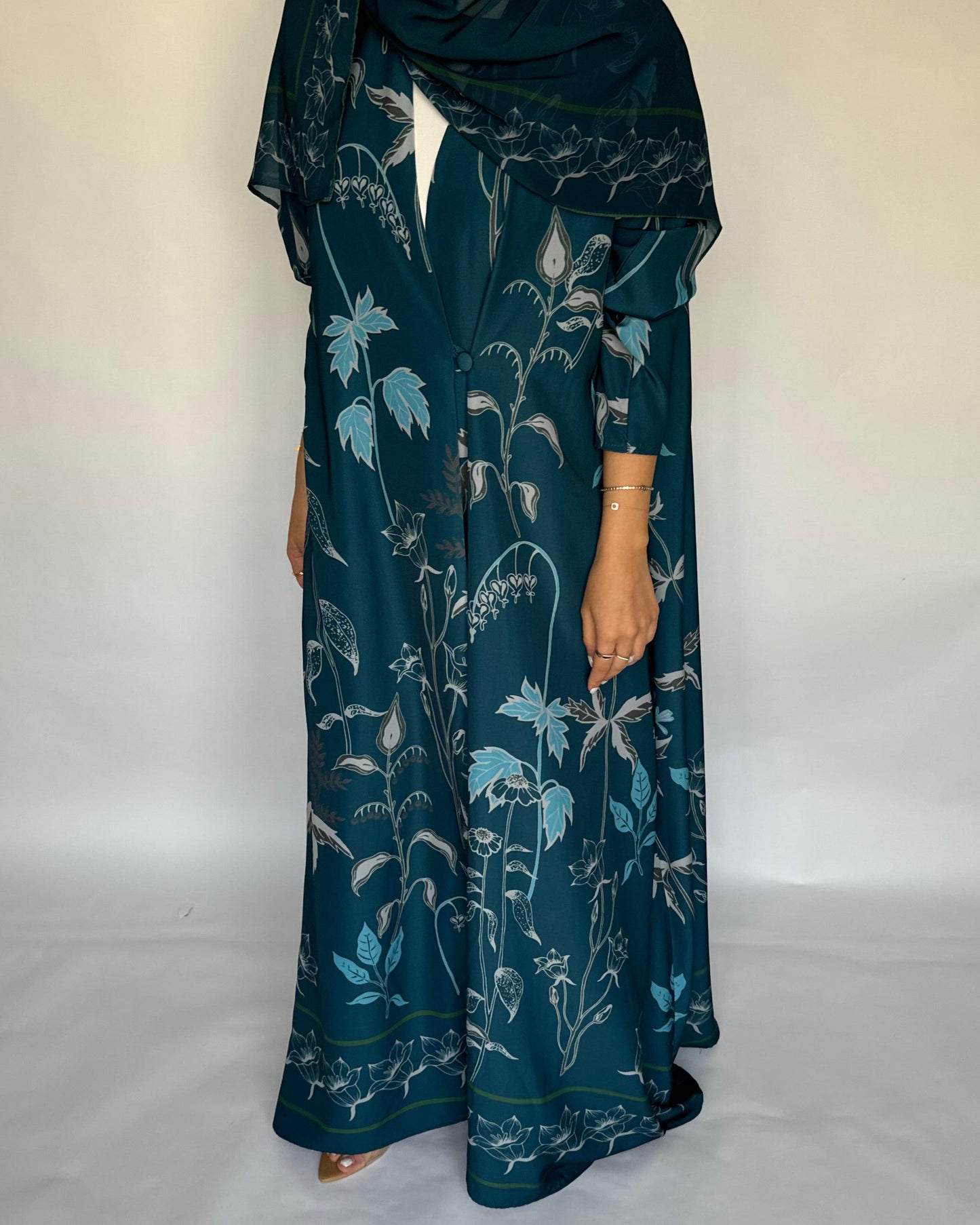A381 - Blue Pattern A-Cut Summery Daily Abaya