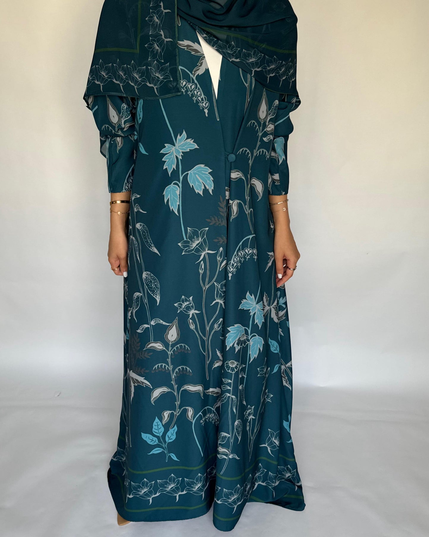 A381 - Blue Pattern A-Cut Summery Daily Abaya