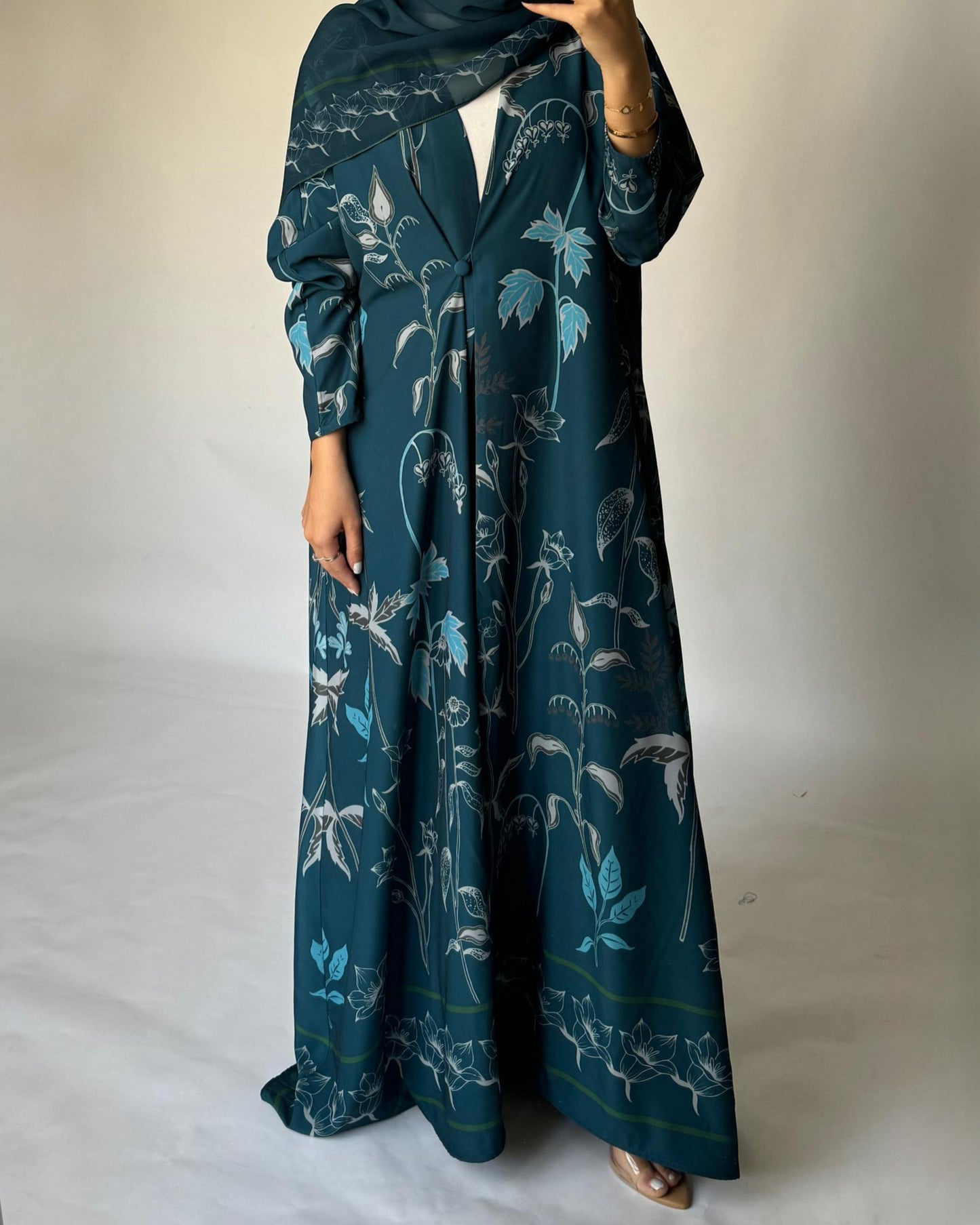 A381 - Blue Pattern A-Cut Summery Daily Abaya