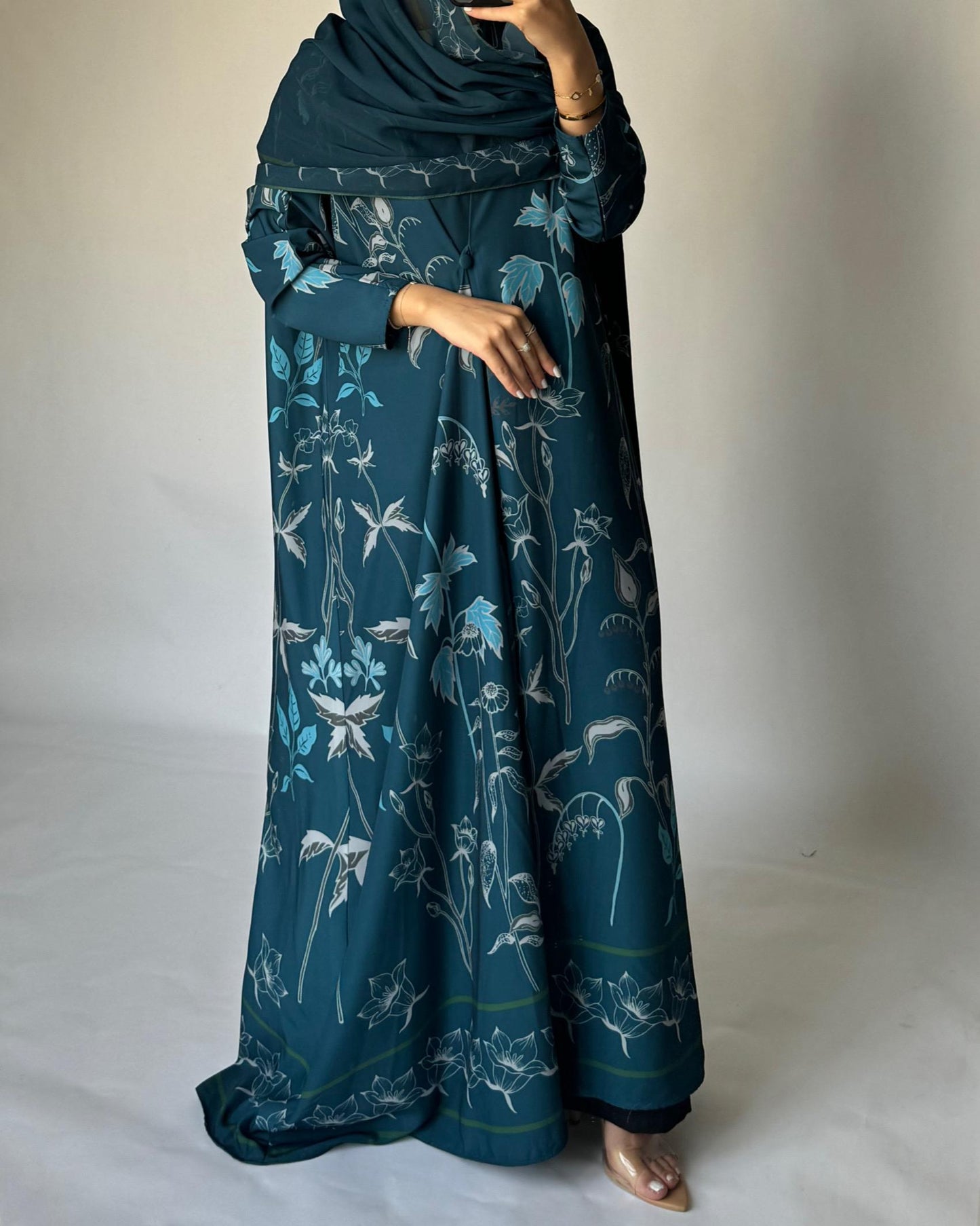 A381 - Blue Pattern A-Cut Summery Daily Abaya